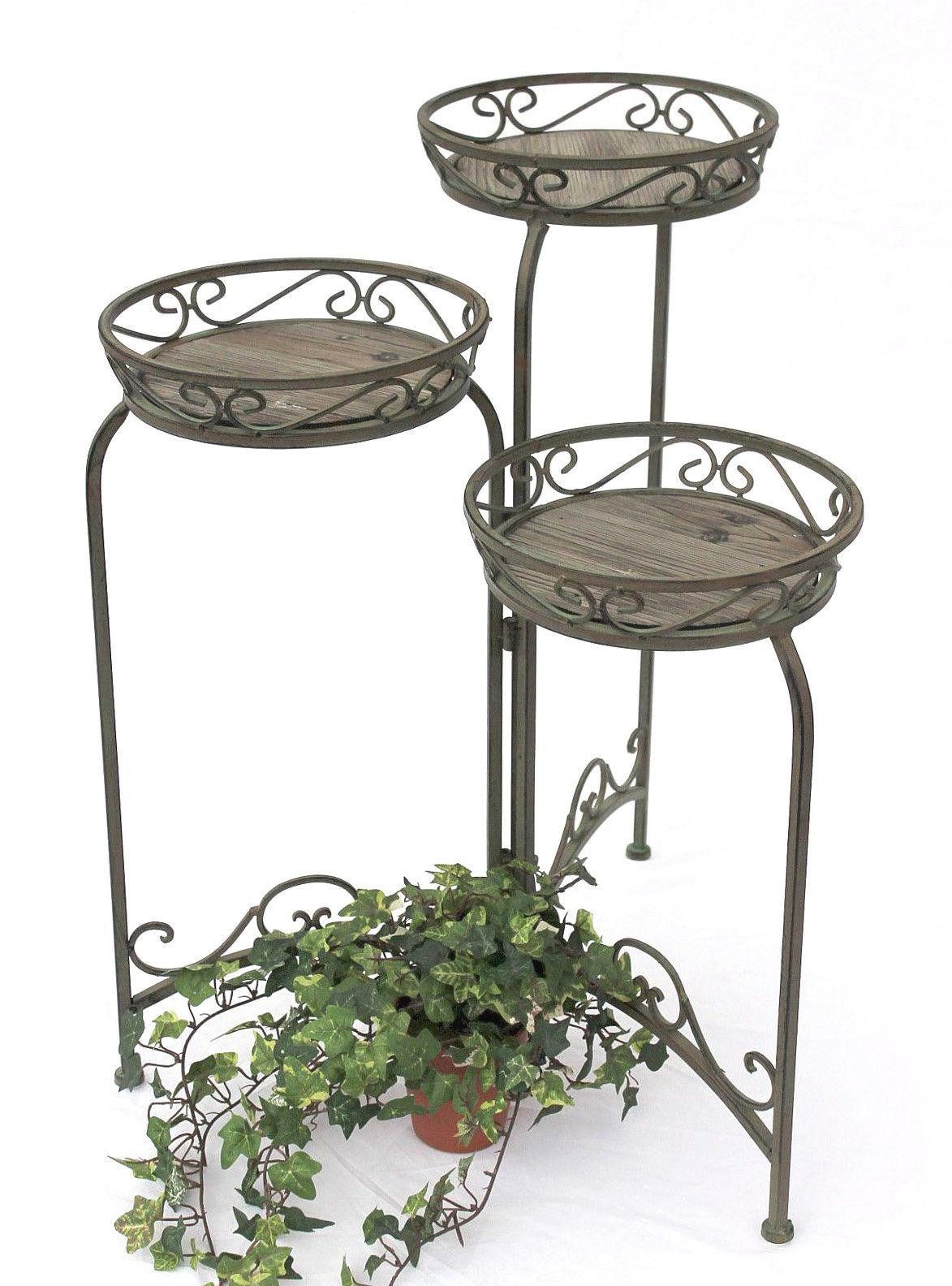 DanDiBo Blumenständer Metall Rund 72 cm Blumentreppe mit 3 Körbe 11136, Blumensäule Pflanzenständer Holzablage