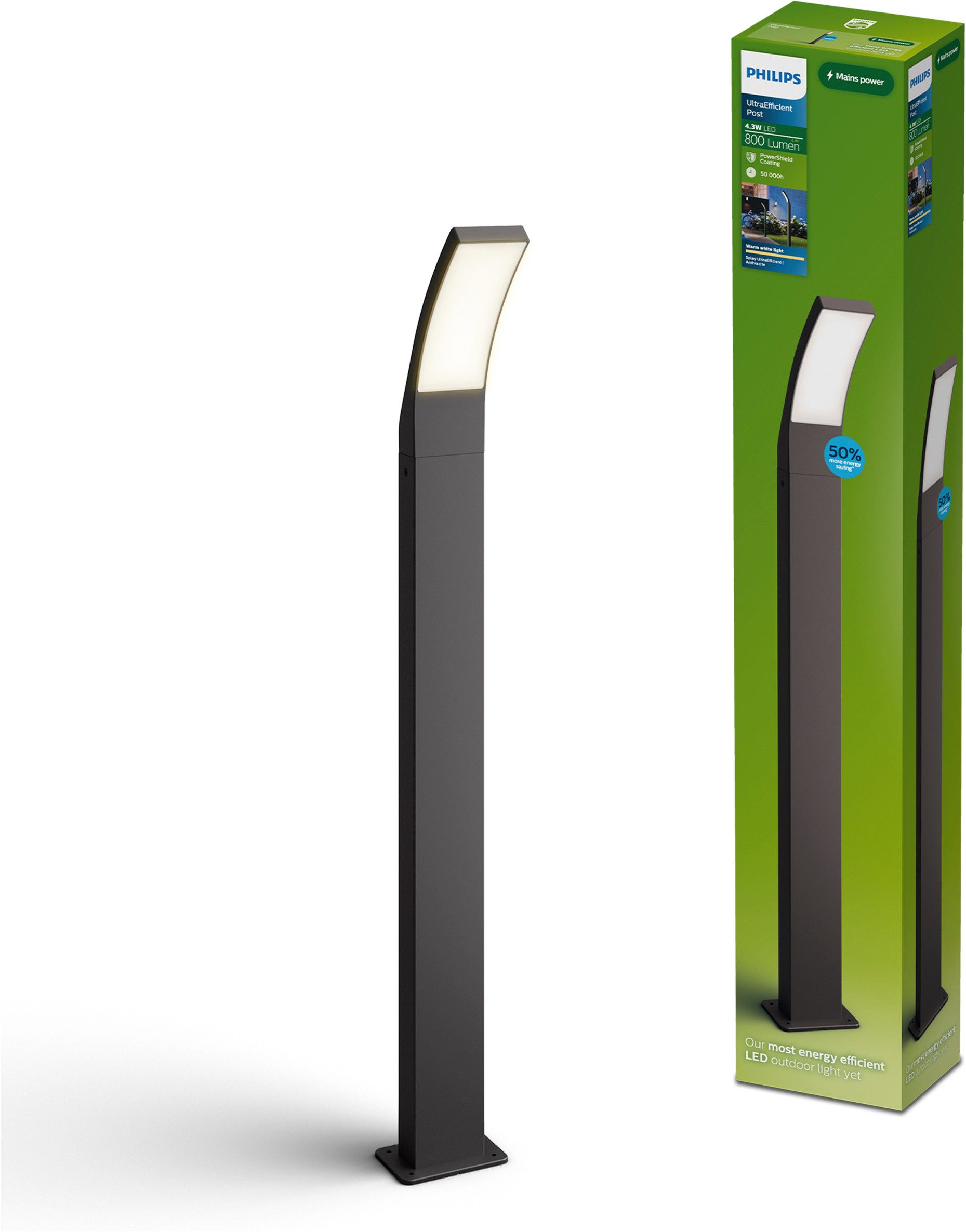 Philips LED Außen-Stehlampe Outdoor Ultra-Efficient Splay, LED fest integriert, Warmweiß, 2700 Kelvin, 800 Lumen, IP44, anthrazit