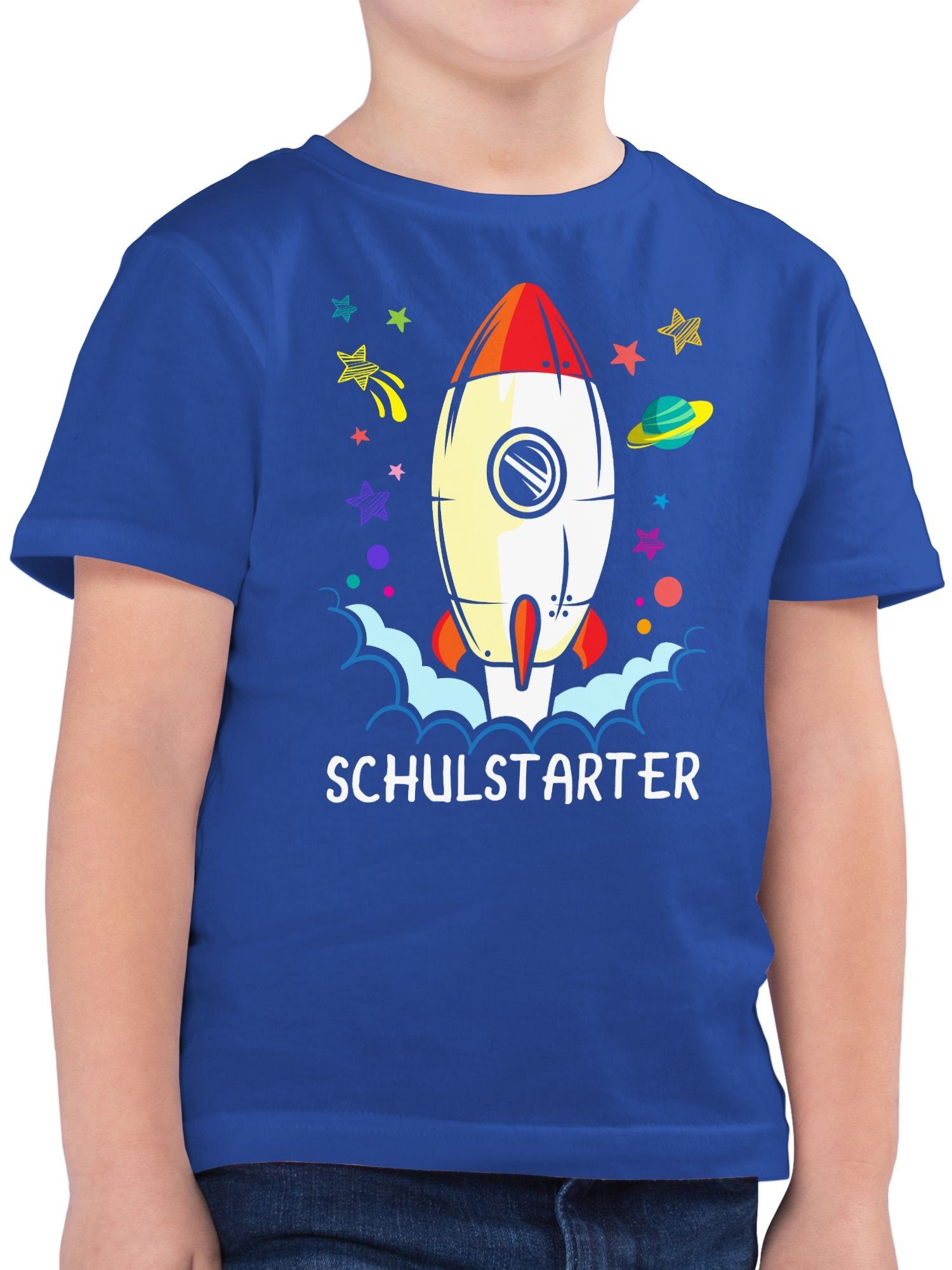 Shirtracer T-Shirt Schulstarter Rakete - bunt Einschulung Junge Schulanfang Geschenke 2 Royalblau