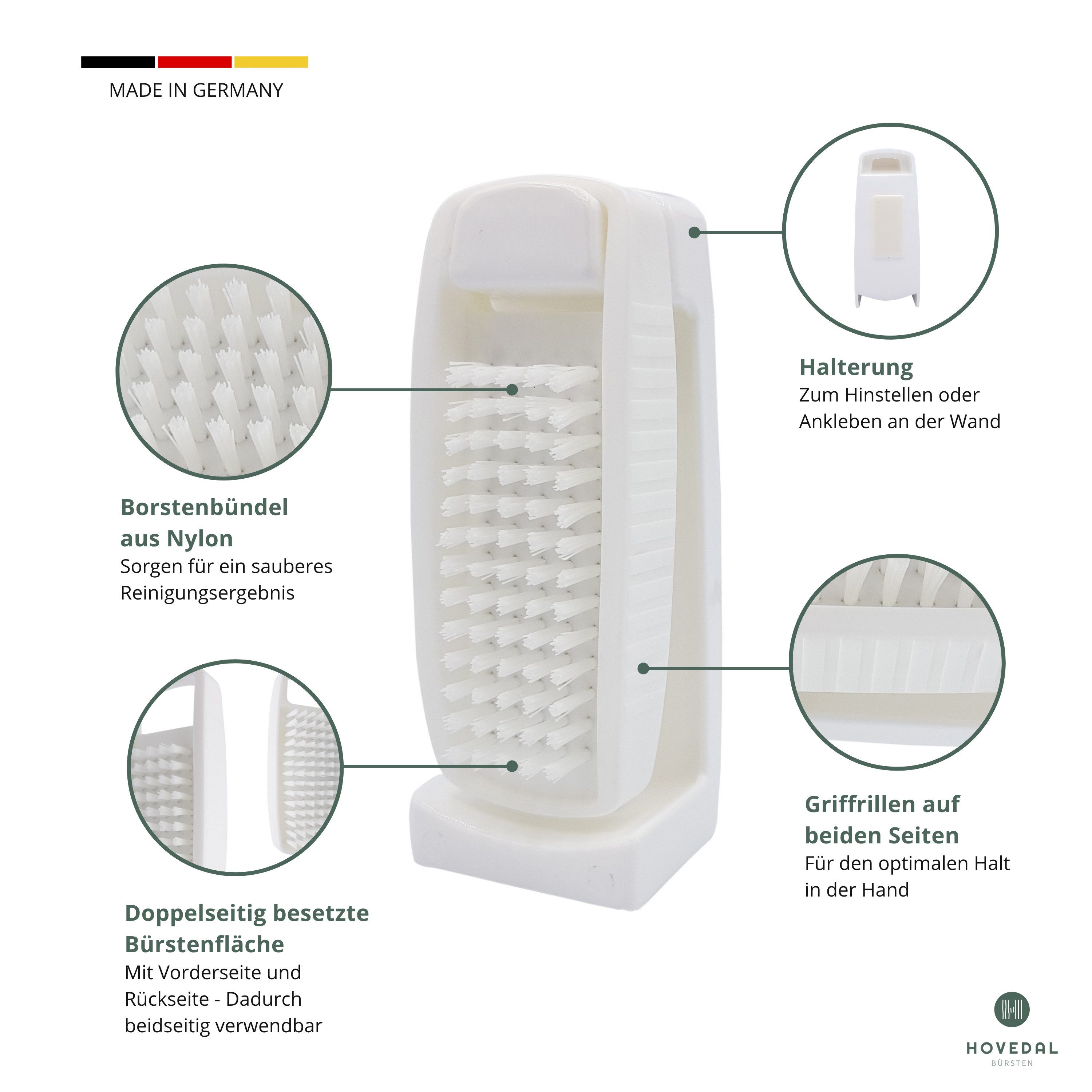 Hovedal Nagelbürste 3er Set Nagelbürste mit Halterung, Handwaschbürste mit Wandhalterung, Handbürste zum Aufhängen, Nagelbürsten mit Halter, Bad Waschbürste