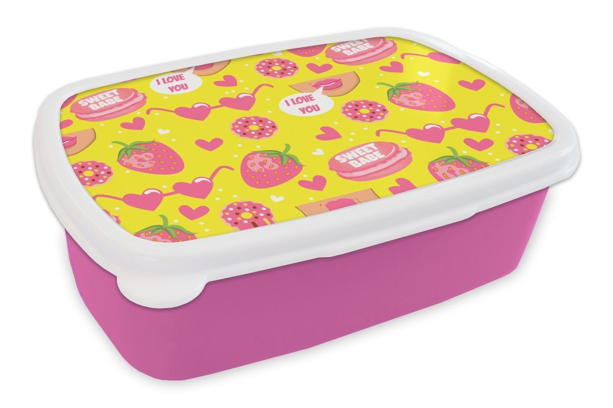 MuchoWow Lunchbox Lebensmittel - Muster - Rosa, Kunststoff, (2-tlg), Brotbox für Erwachsene, Brotdose Kinder, Snackbox, Mädchen, Kunststoff