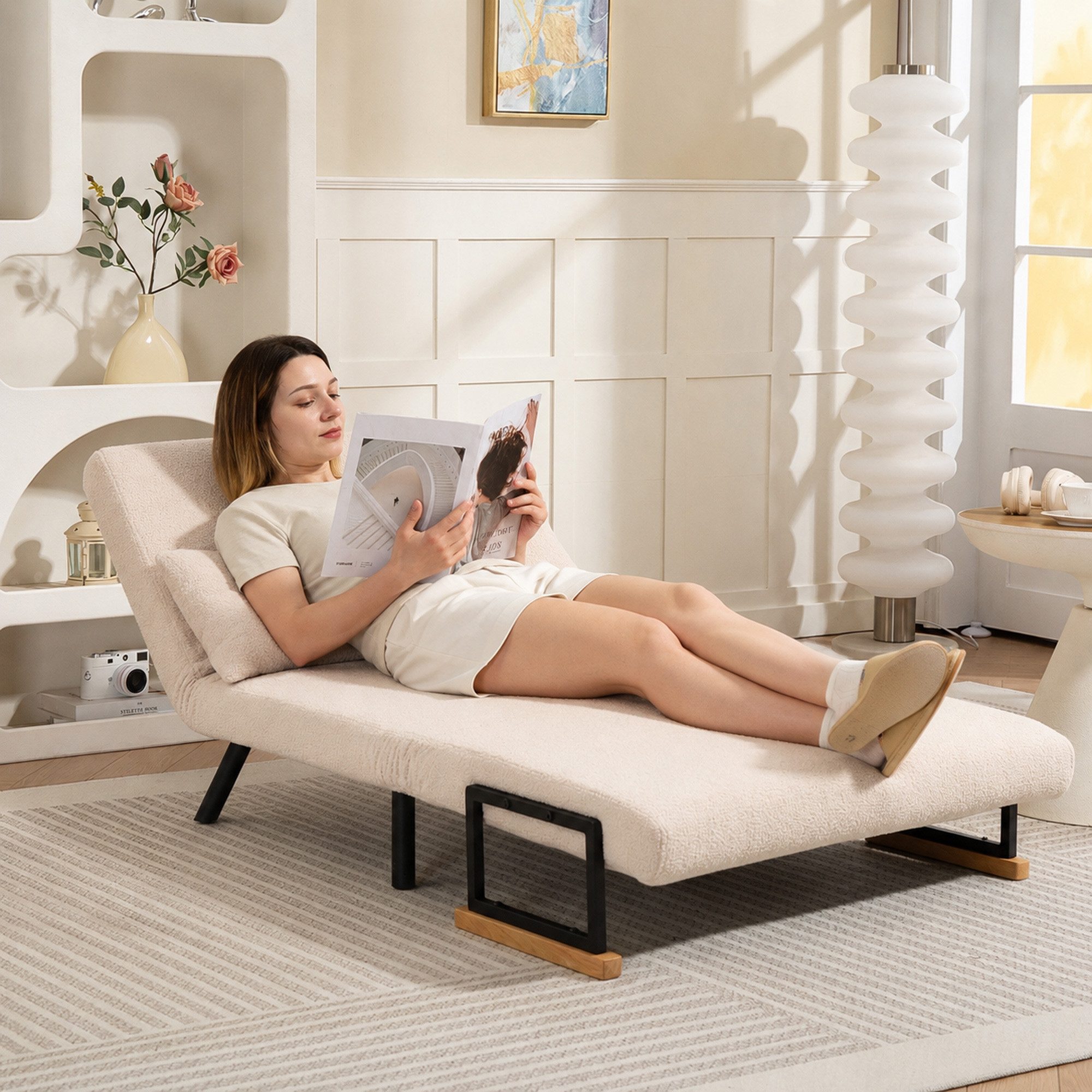 HOMCOM Schlafsofa 4 in 1 2 Sitzer Sofa Schlafcouch mit Samtoptik, Lendenkissen, Verstellbare Couch 1 Teile, 102 x 73 x 81 cm, Beige