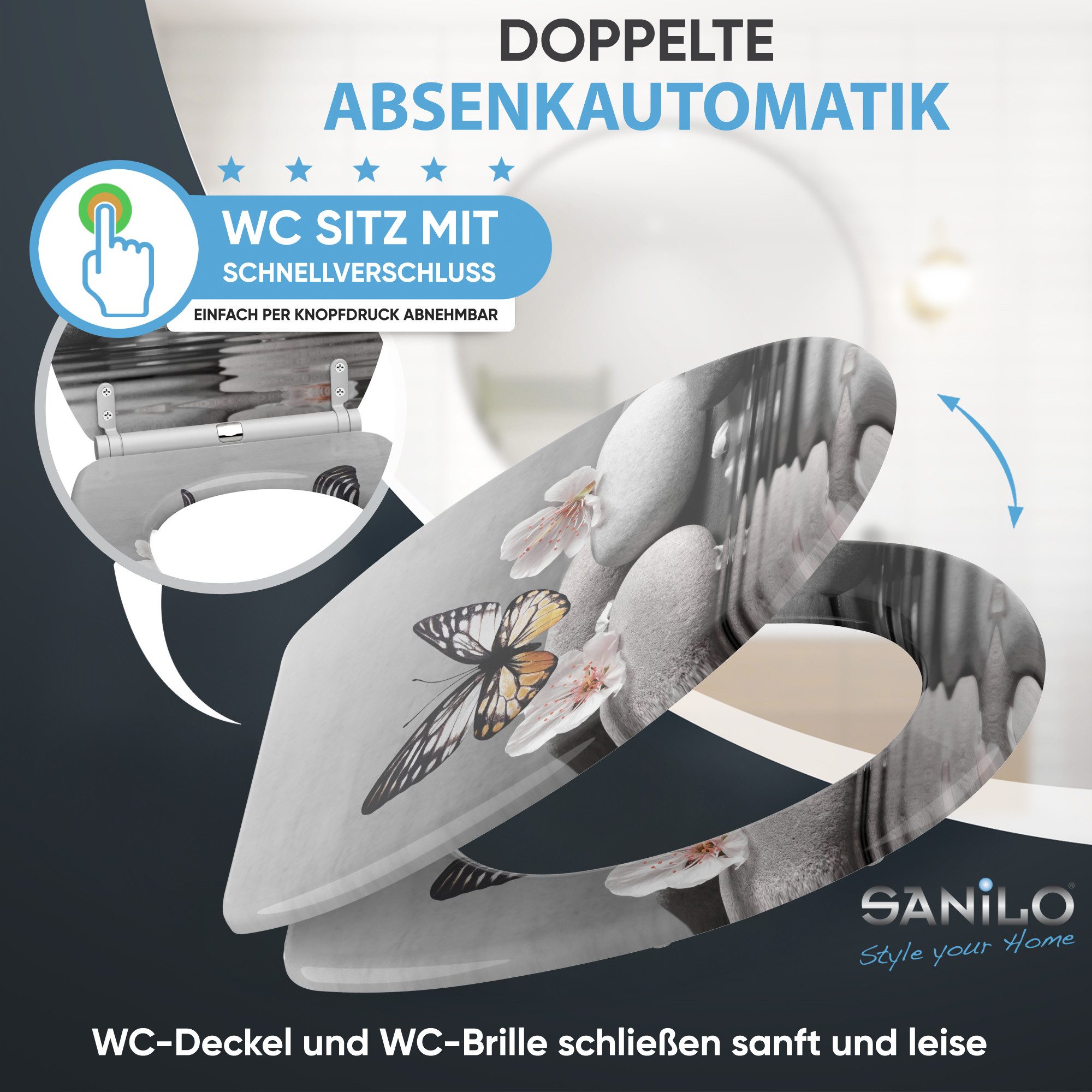 Sanilo WC-Sitz mit Absenkautomatik, viele Toilettendeckel direkt vom Hersteller, hochwertig & modern, universell, leichte Montage