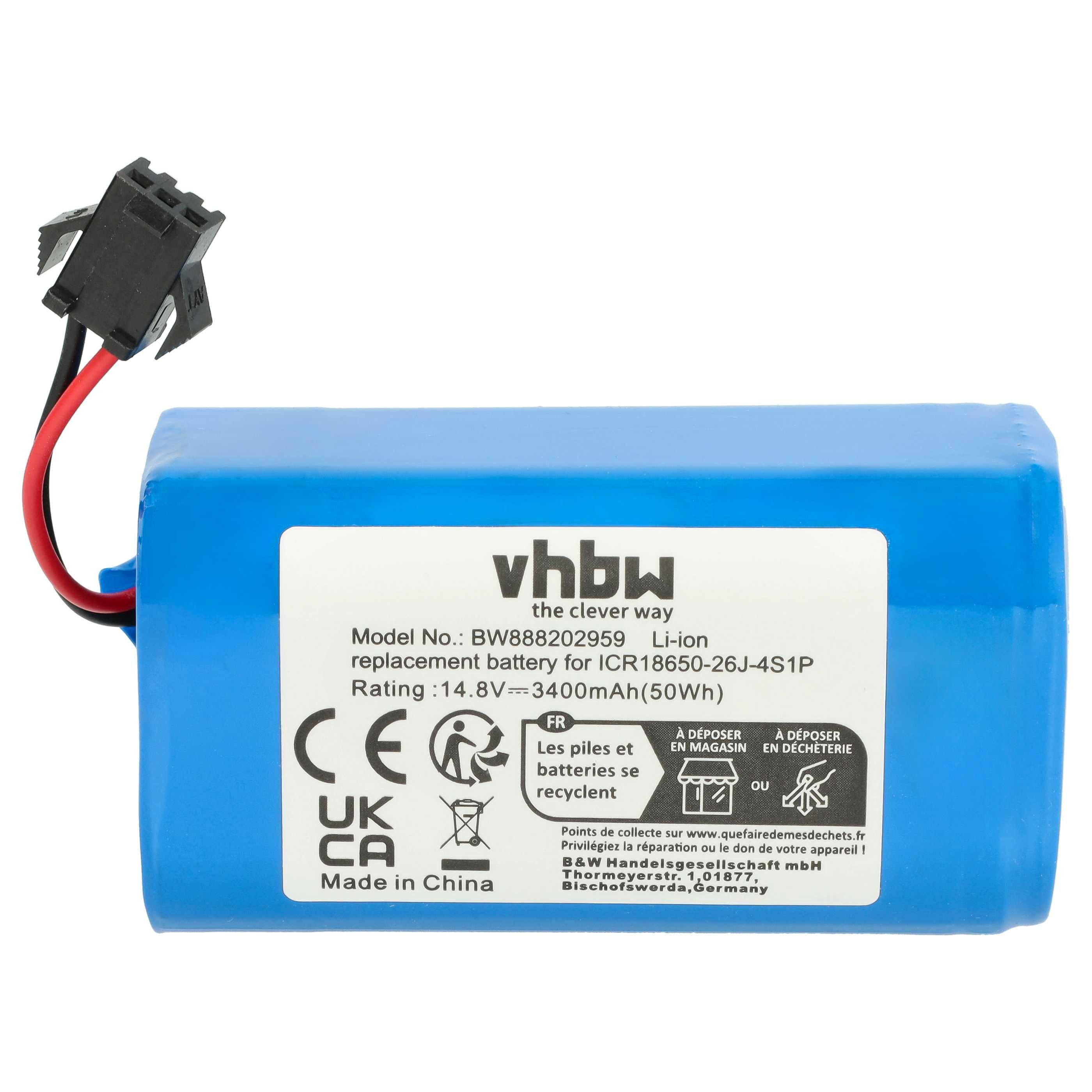 vhbw Akku passend für Venga VG RVC 3000 Saugroboter (3400 mAh, 14,8 V, Staubsauger-Akku Akku Li-Ion 3400 mAh (14,8 V, 1 St), Leistungsfähiger Austausch-Akku für Ihren Saugroboter