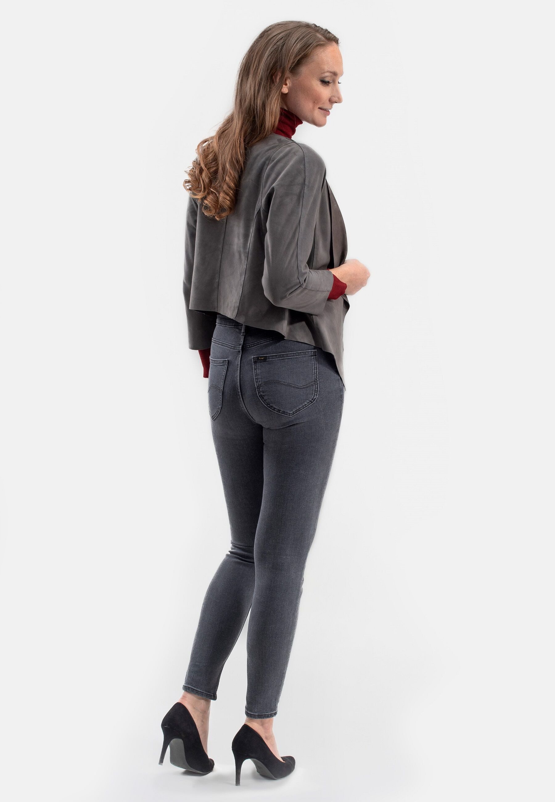18N62 Boleroblazer NECHARMOISE (1-tlg) aus Ziegenvelours mit offenen Säumen