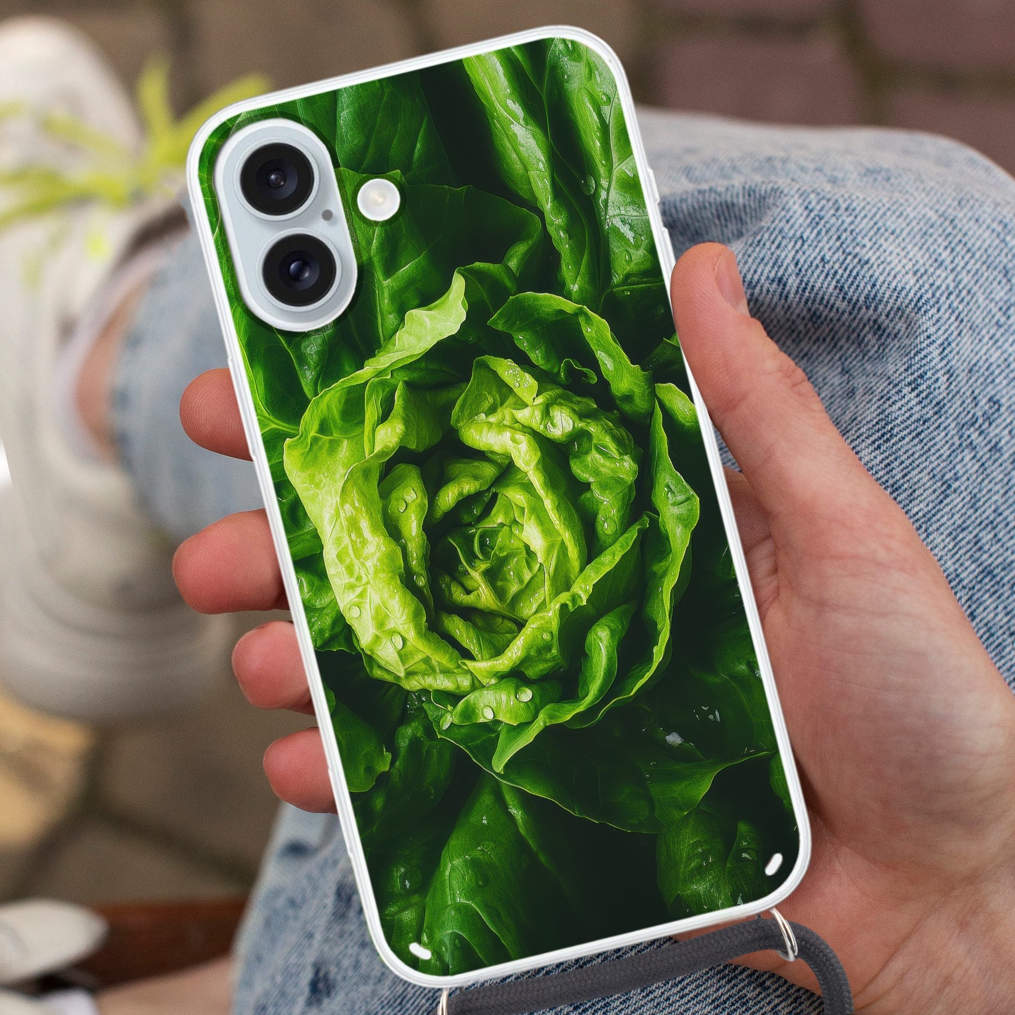 MuchoWow Handyhülle für Apple iPhone 16 Plus Gemüse - Kopfsalat - Grün, Tragbare Handyhüllen mit Kette zum umhängen, Handykette Handyband