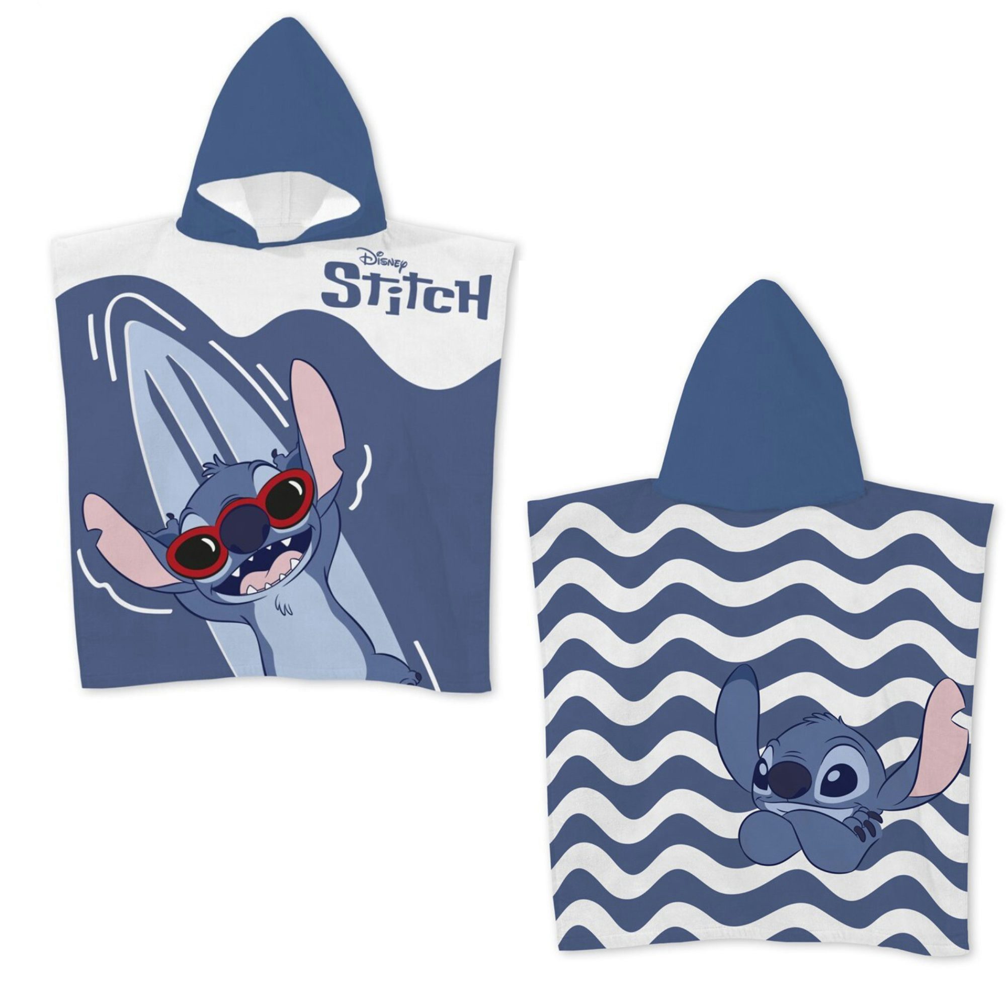 Disney Badeponcho Disney Lilo Stitch Kinder Mikrofaser Poncho Badeponcho, 55, Polyester, Kapuze, Ohne Verschluss, 55x55 cm