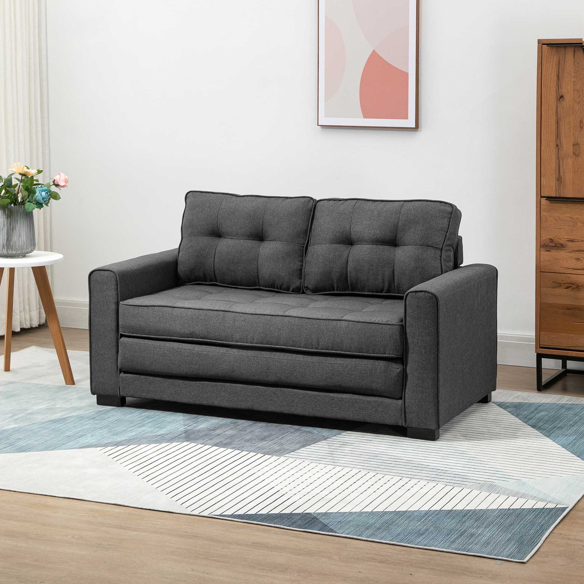 HOMCOM Schlafsofa Sofa mit Bettfunktion, Polstersofa mit Stauraum, Schlafcouch, Relaxsessel 1 Teile, für Wohnzimmer, Grau