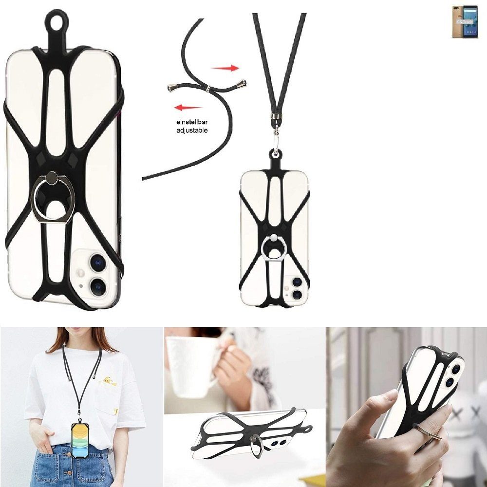 K-S-Trade Handyhülle für Wiko Tommy 3, 3in1 Handykette Handyband Handykordel Halsband Smartphone-Ring