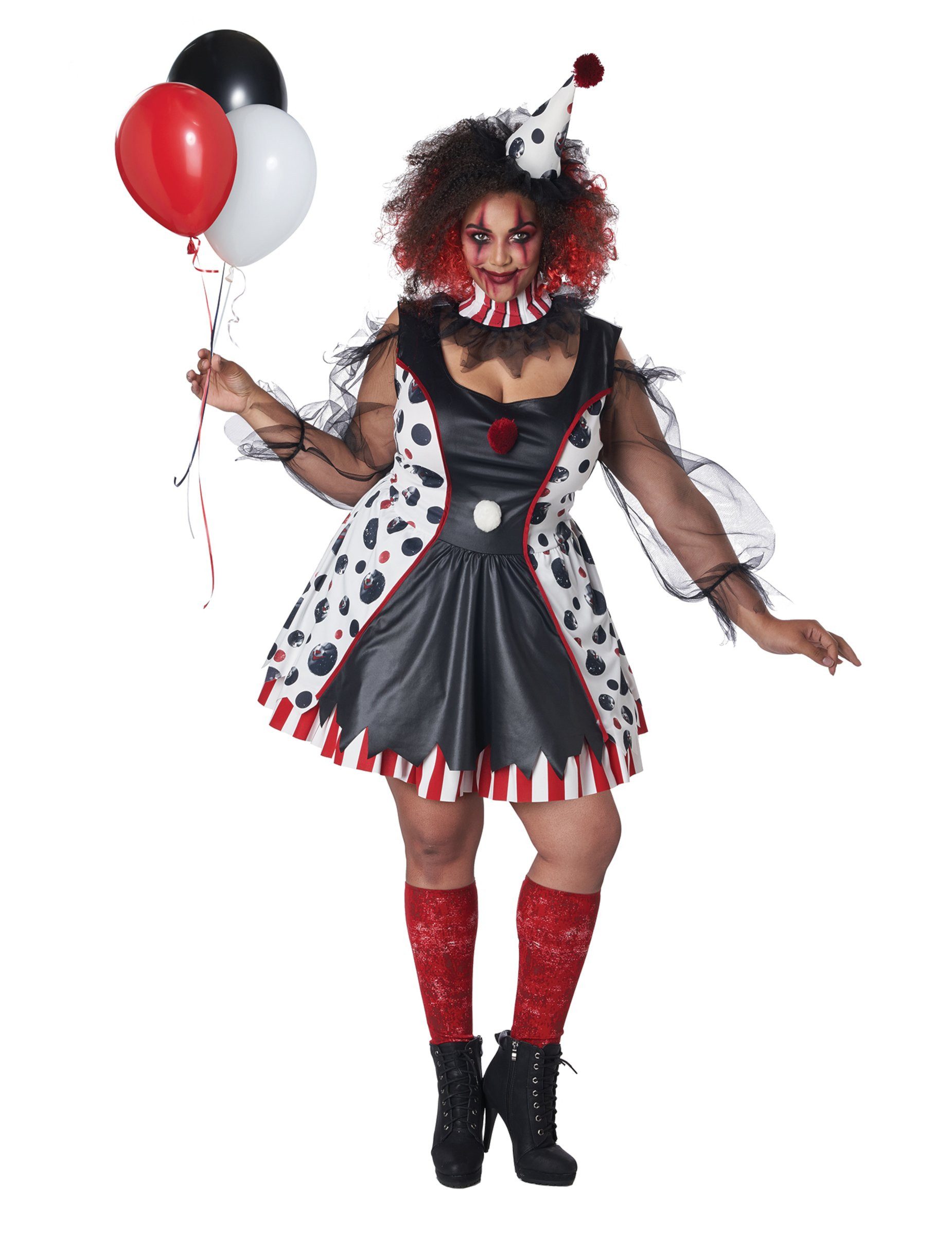 California Costumes Clown-Kostüm Psychoclown-Damenkostüm in Übergröße schwarz-weiß-rot
