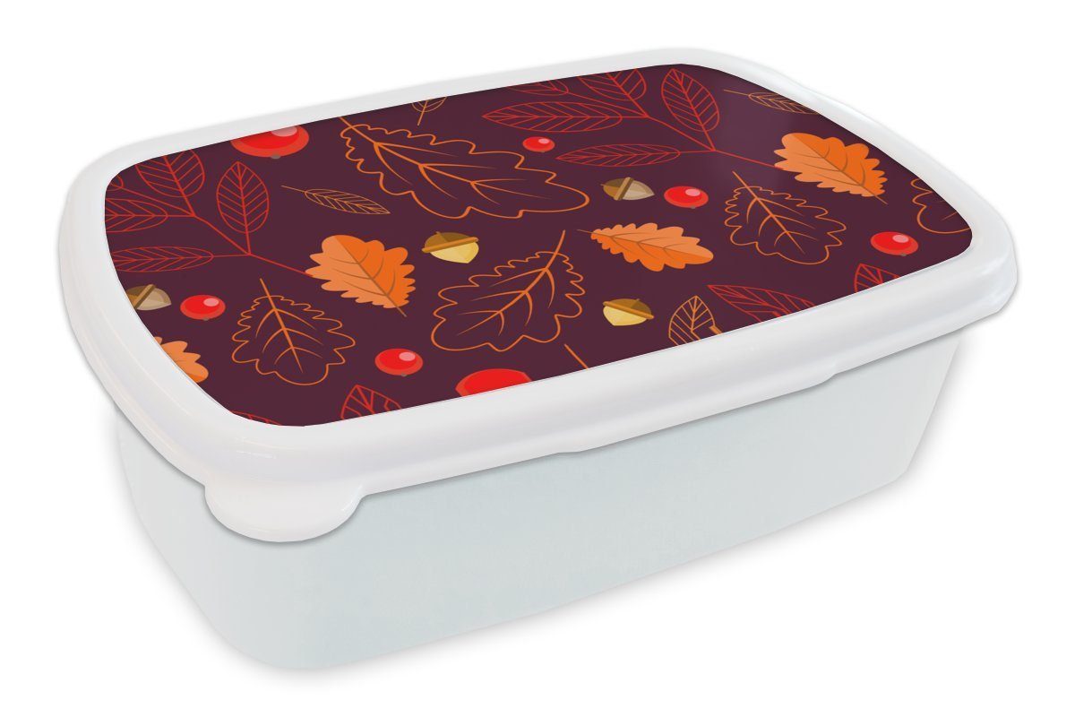 MuchoWow Lunchbox Muster - Herbst - Laub - Mädchen - Kinder - Kinder, Kunststoff, (2-tlg), Brotbox für Kinder und Erwachsene, Brotdose, für Jungs und Mädchen weiß | Lunchboxen