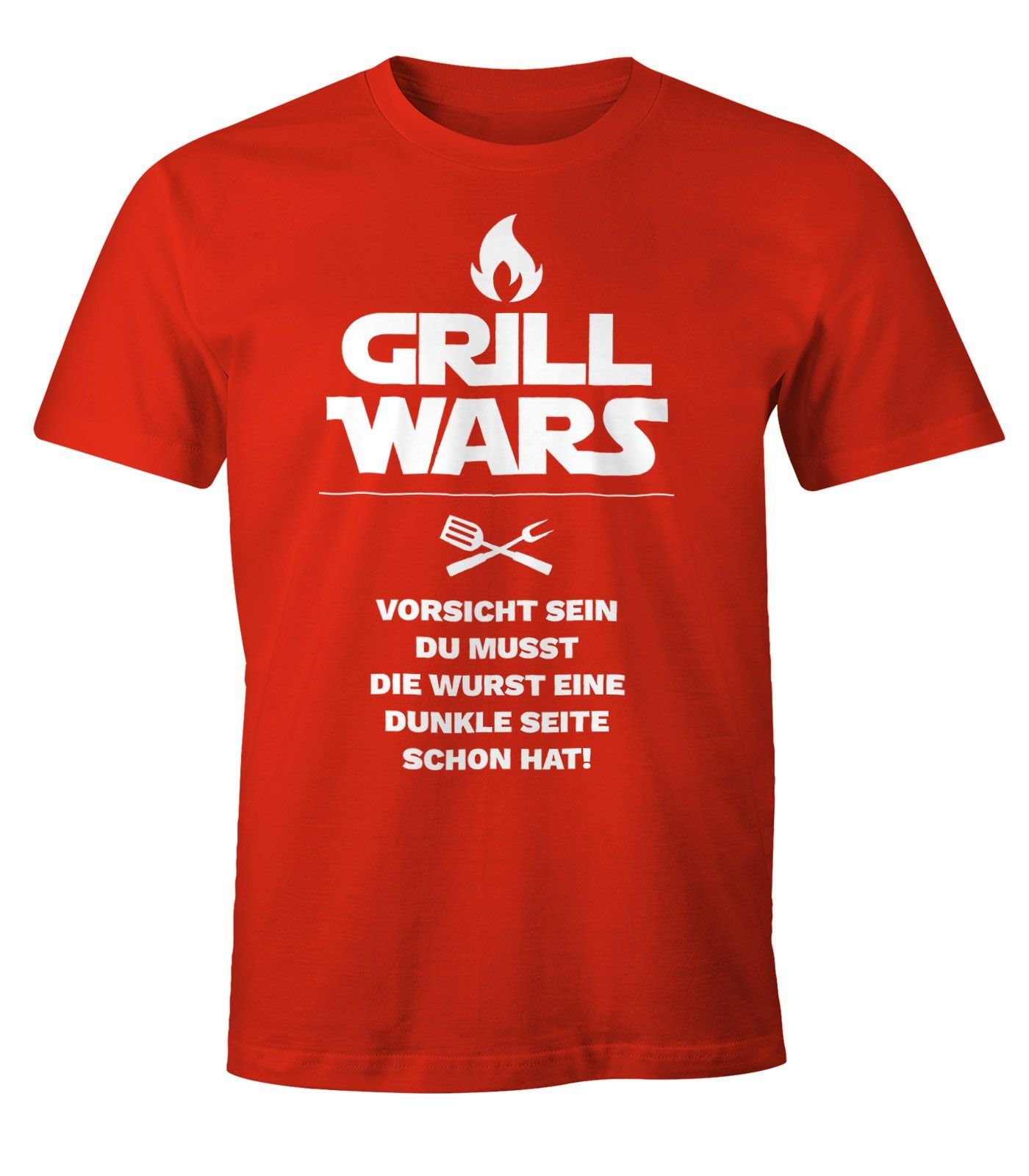 MoonWorks Print-Shirt Herren T-Shirt Grill Wars mit Spruch Fun-Shirt Moonworks® mit Print rot