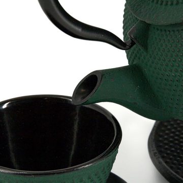 teayumi Teekanne ARARE Tetsubin Komplett-Set Gusseisenkanne 900 ml Grün, 0.9 l, (Komplett-Set, 8-teilig), mit herausnehmbaren Edelstahlsieb, mit Henkel