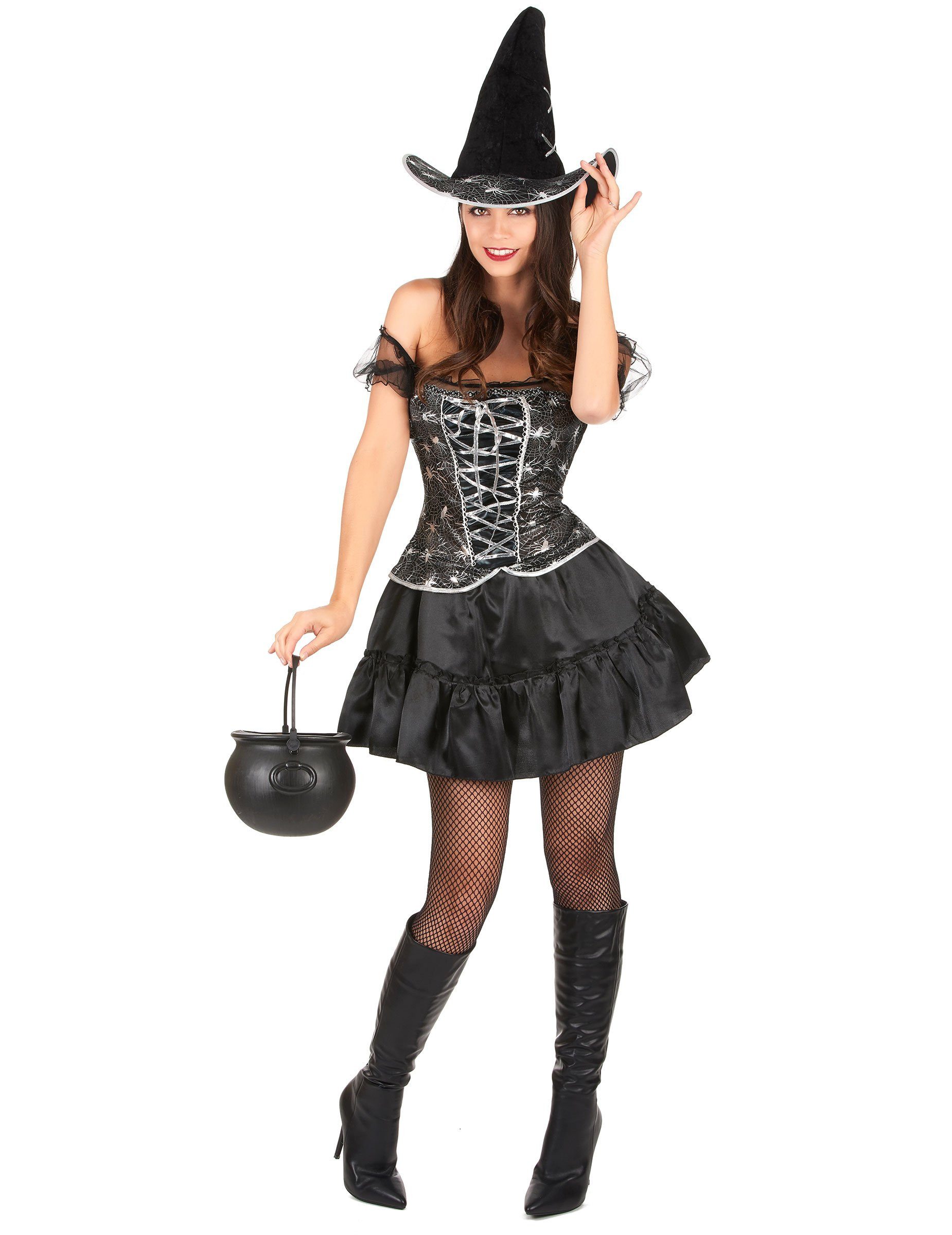 JADEO Hexen-Kostüm Sexy Hexe Halloween Kostüm schwarz-silber