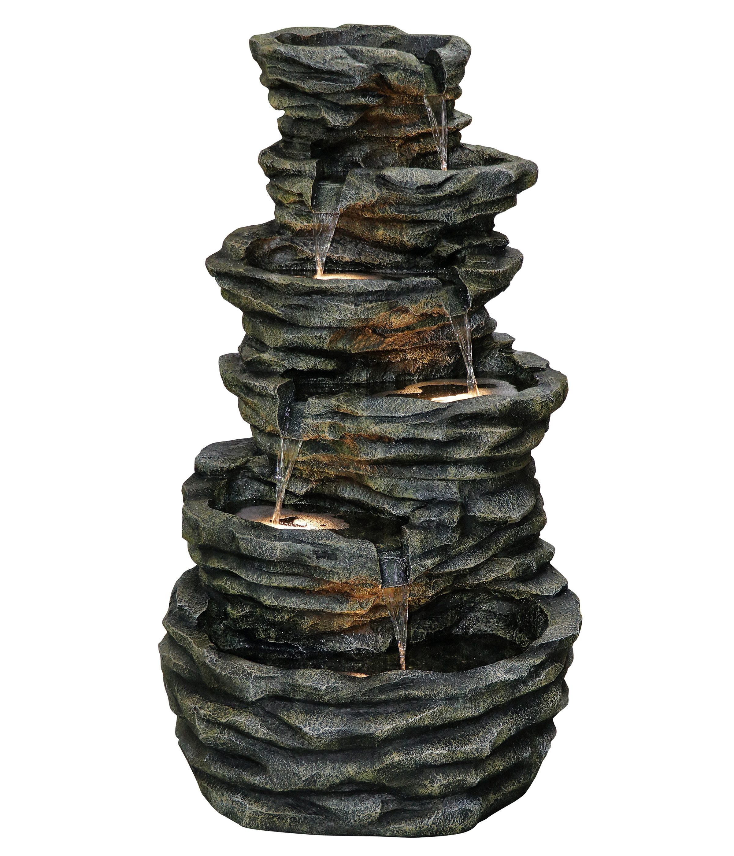 Dehner Gartenbrunnen Roccia mit LED-Beleuchtung, 72 x 75 x 120 cm, Polyresin, 72 cm Breite, inkl. Pumpe / Trafo / LED-Beleuchtung