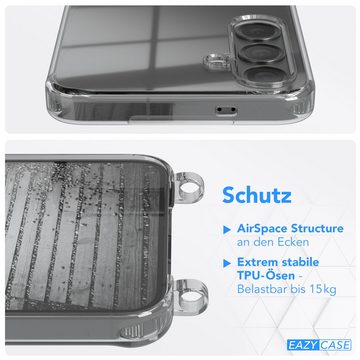 EAZY CASE Handykette 2in1 Metallkette für Samsung Galaxy S24 Plus 6,7 Zoll, Handykordel Kette zum Umhängen Cross Bag Schutzhülle Anthrazit Grau