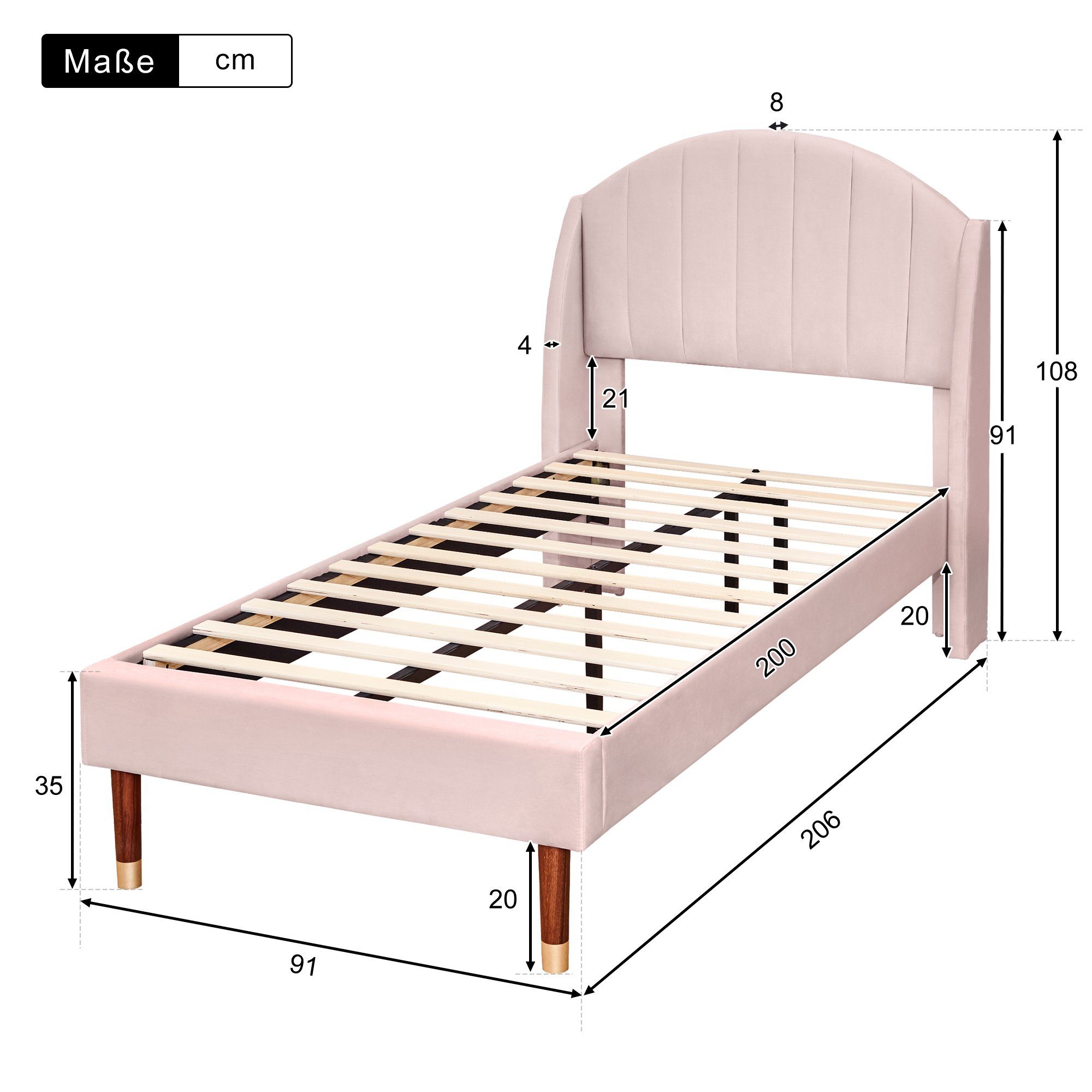 Einfache Matratze), REDOM Massivholzbett und Kopfteil Rosa Doppelbett (90*200 Polsterbett Montage Holzlattenunterstützung, ohne Lattenrost mit
