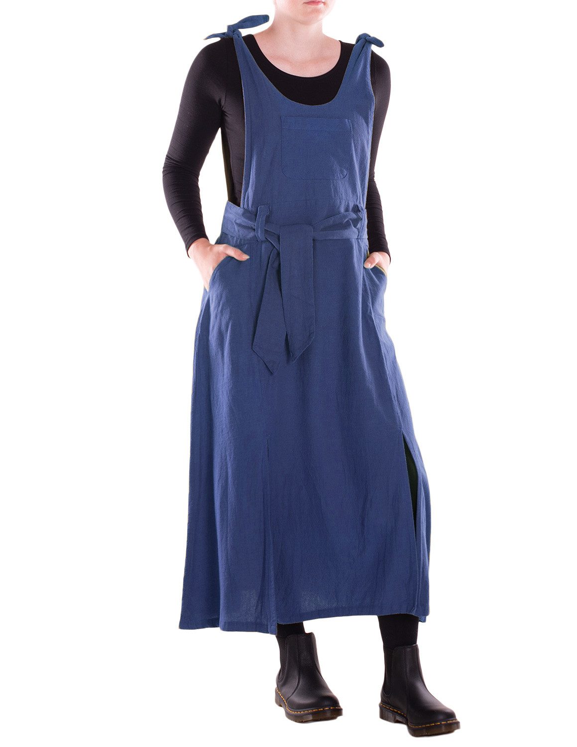 Vishes Maxikleid Langes Latzkleid Damen Handgewebt Bindeträger Gürtel Oversize Alternative Mode, Boho, Hippie, Ethno, Festival