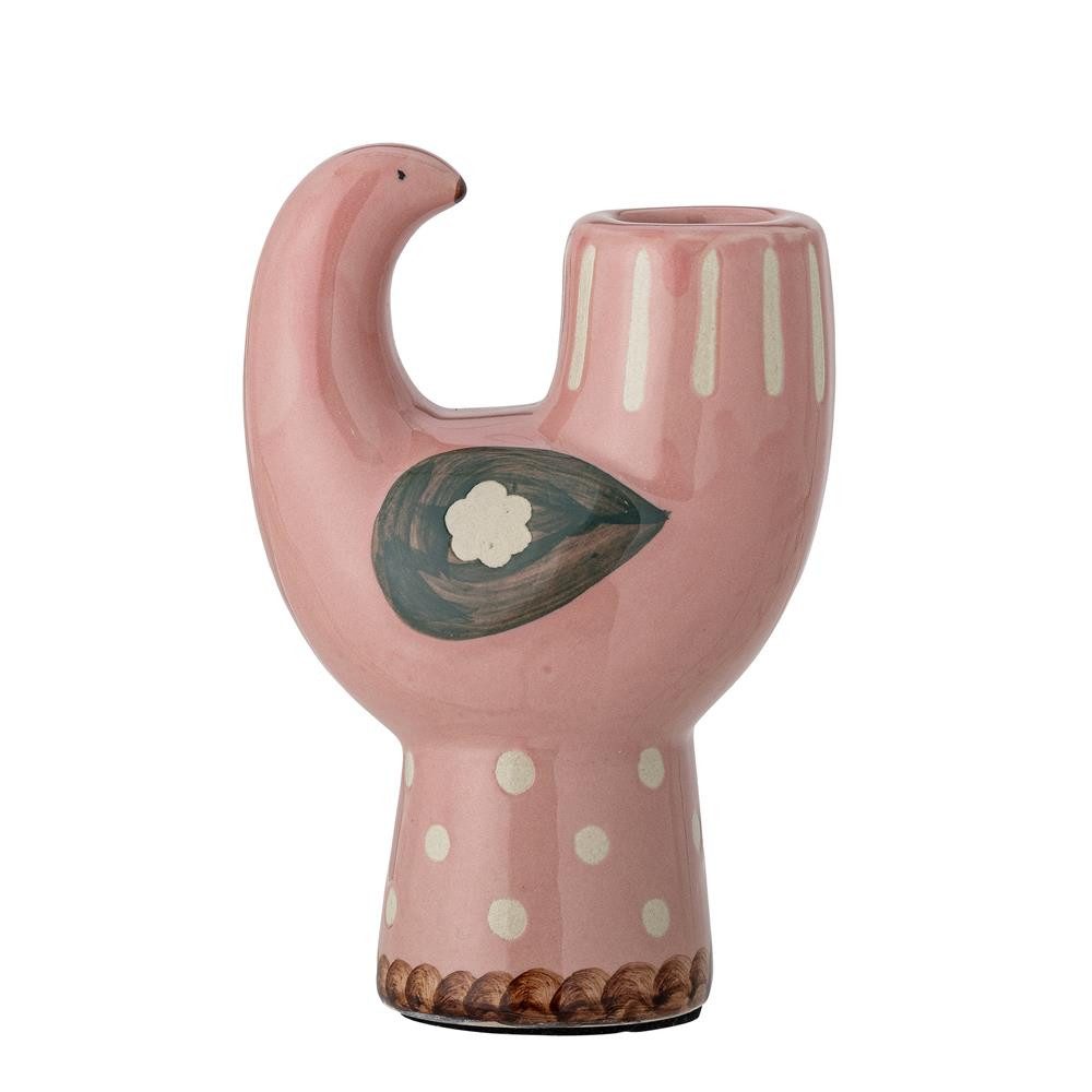 Bloomingville Kerzenhalter Trudy, Vogel, in Rosa, aus Steingut, Kerzenständer dänisches Design, Vogel Kerzenhalter, Tierfigur Deko, Handbemalt, Geschenkidee