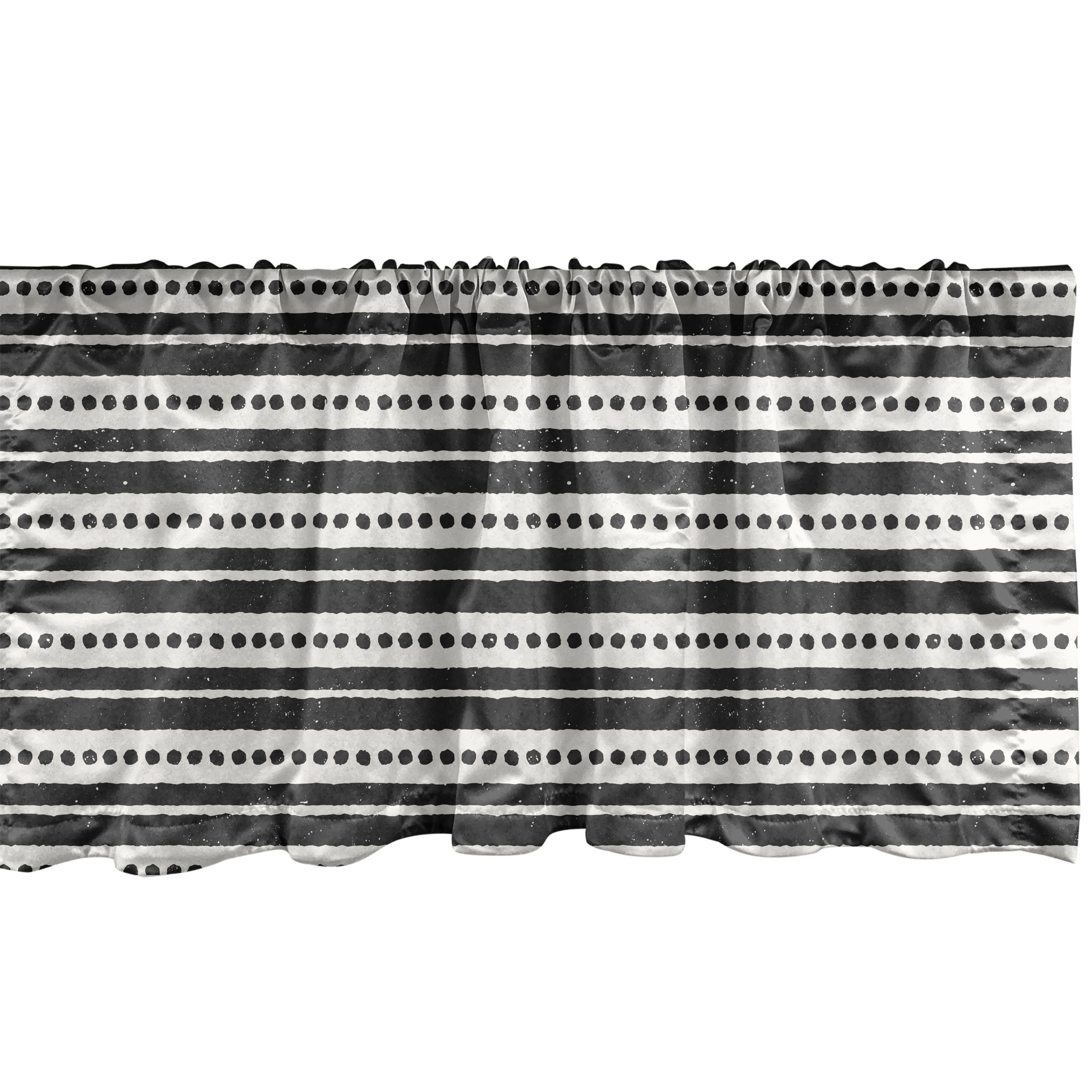 Scheibengardine Vorhang Volant für Küche Streifen Punkte und mit Dekor Stangentasche, Grunge Abstrakt Abakuhaus, Schlafzimmer Microfaser