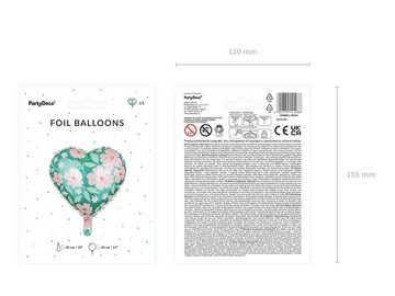 partydeco Luftballon, Folienballon Herz mit Blumen 35cm grün rosa