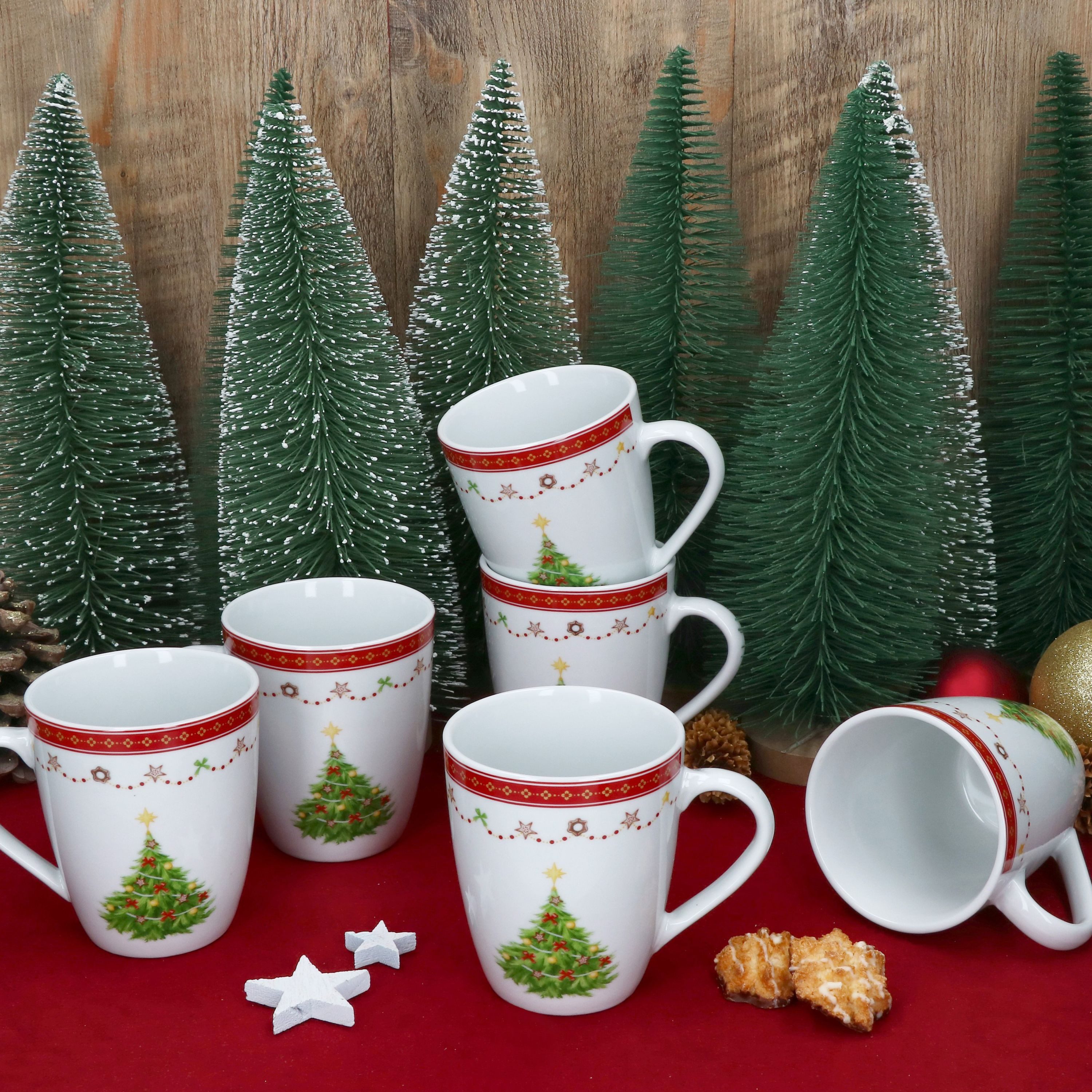 MamboCat Becher 6x Weihnachtstraum Kaffeebecher 340ml Porzellan-Tassen Glühwein Tee, Porzellan