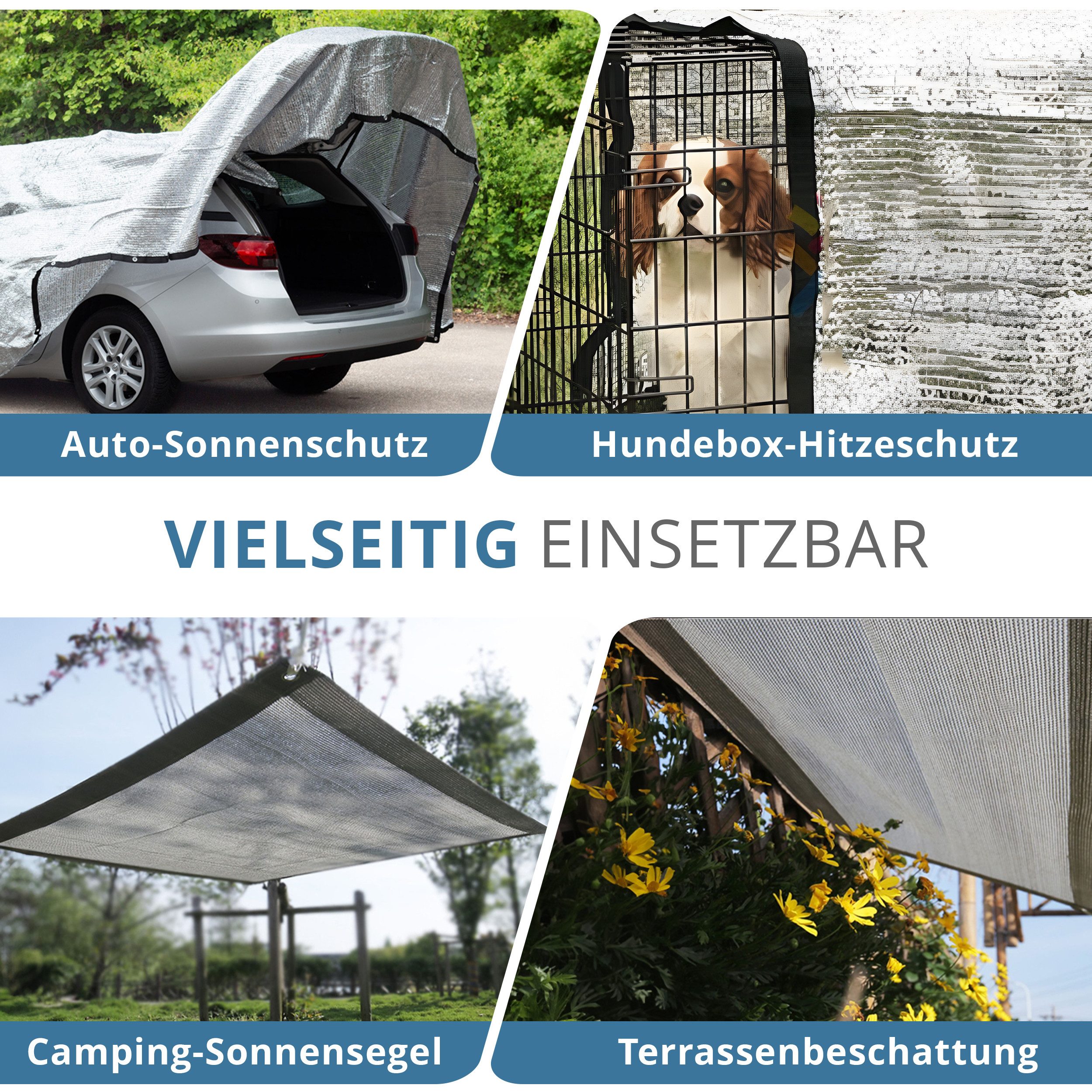 Rave Bike&Outdoor Autosonnenschutz Schattennetz für Auto, Hund & Camping Sonnensegel, 4 x 6 cm, Hitzeschutz aus Aluminium