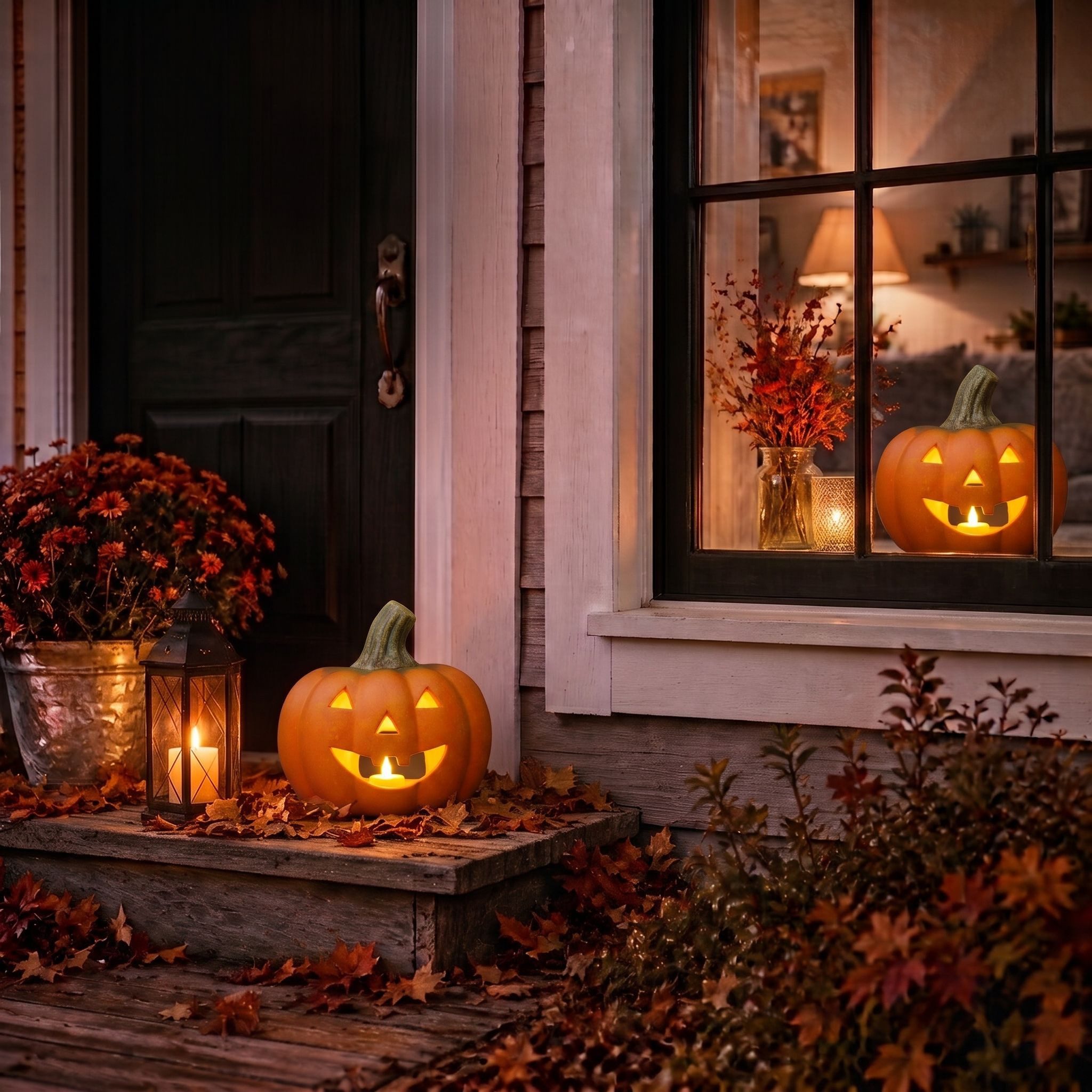 matches21 HOME & HOBBY Dekofigur Kürbis-Laterne als LED Halloween-Deko Windlicht in 22x20 cm, Gruseliger Jack-O-Lantern Deko-Kürbis als innen außen Herbst-Deko