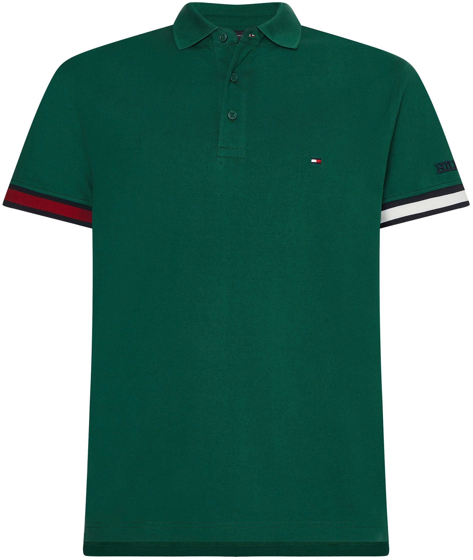 Tommy Hilfiger Poloshirt FLAG Rippbündchen LOGO kontrastfarbenen am CUFF grün SLEEVE Ärmel SLIM mit FIT