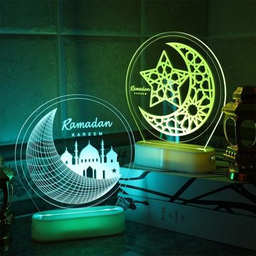 DTC GmbH LED Nachtlicht Eid Nachtlicht,Fernbedienung,Eid Ramadan Dekoration Licht, USB plug-in, 3A Batterie, Muslim Eid Tischlicht, 3D Acryl, Eid Dekoration, Festival Geschenk/Basteln/Tischdekoration