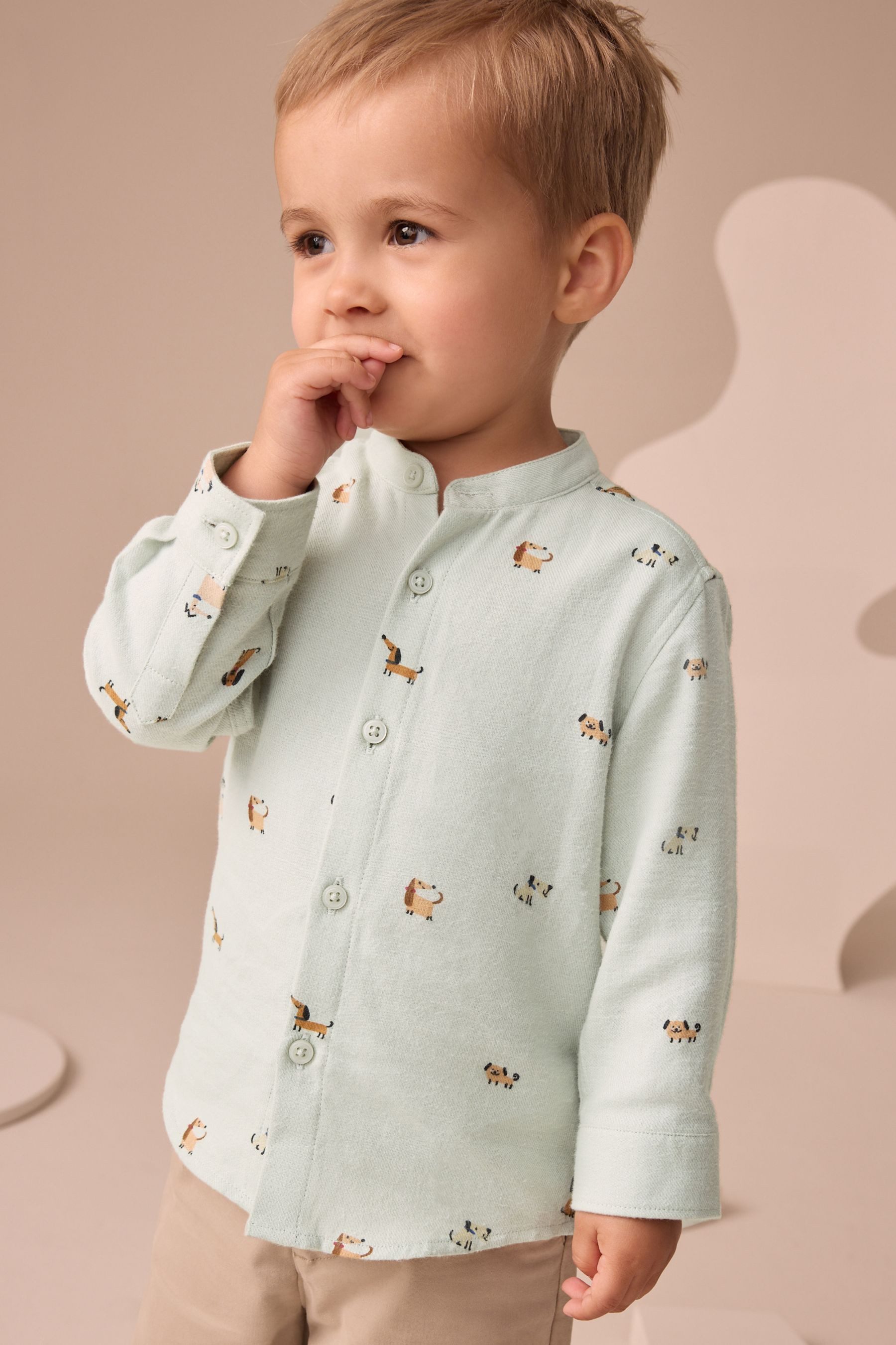 Next Langarmhemd Langarmshirt mit Stehkragen und Figurenmuster (1-tlg)