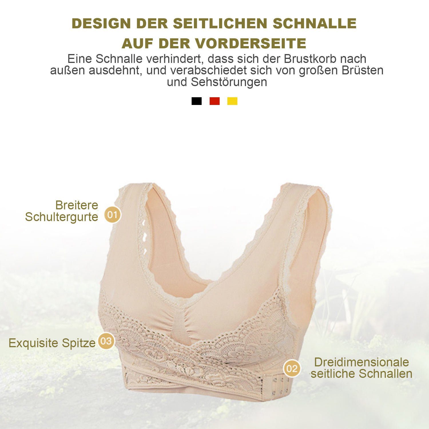 mit Spitzen-BH BH für Sport Entlastungs-BH Damen Yoga vorne Schnalle Rot MAGICSHE seitlicher Bequemer