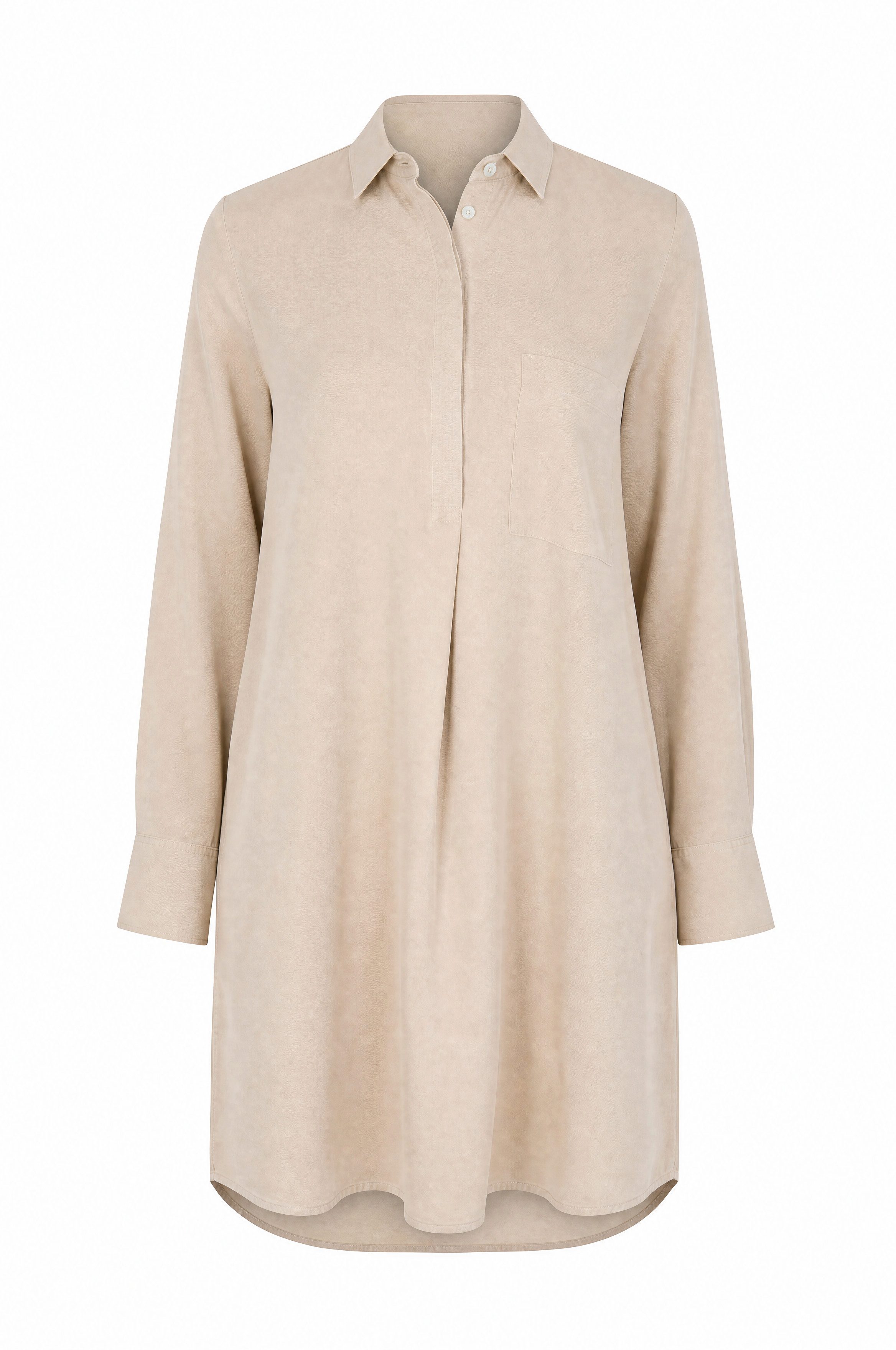 NADINE H Sommerkleid Leichtes Sommerkleid aus Leinen mit Brusttasche im eleganten Sand-Ton