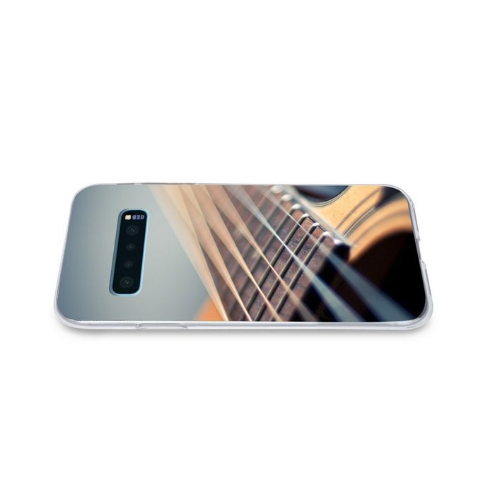 MuchoWow Handyhülle Nahaufnahme der Saiten einer akustischen Gitarre Phone Case Handyhülle Samsung Galaxy S10+ Silikon Schutzhülle FN11413