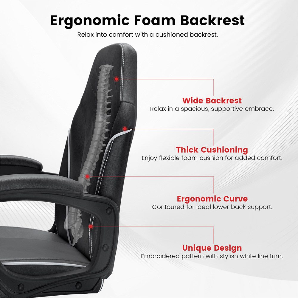 ACGAM Bürostuhl CG-4746 Gaming & Bürostuhl, Ergonomische Schaumstoffrückenlehne, 360° drehbar und höhenverstellbar