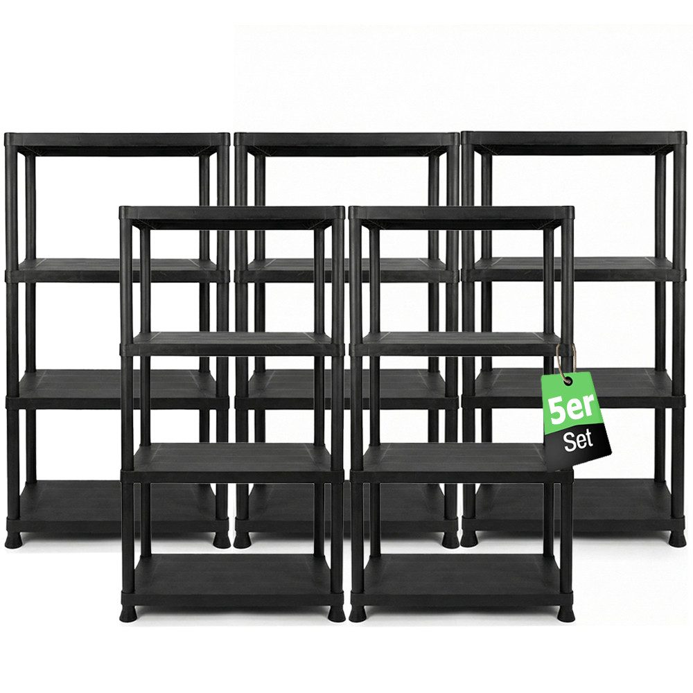 ONDIS24 Steckregal 5x Kunststoffregal, 60 x 30 x 131 (H) cm, 4 Böden, Schwerlastregal, bis zu 80 kg, Regal, Lagerregal - 5er Pack