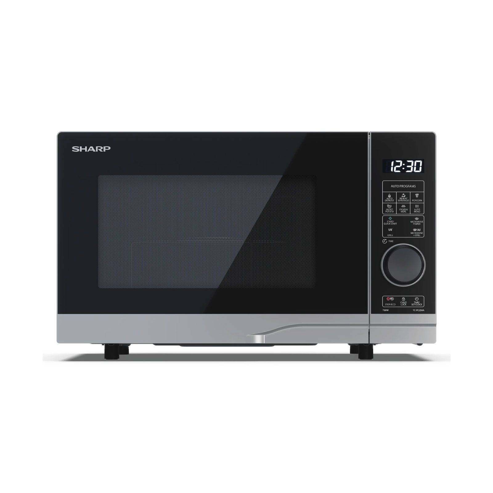Sharp Mikrowelle YC-PG204AE-S, Mikrowellenleistung von 700 W, Grillleistung von 900 W