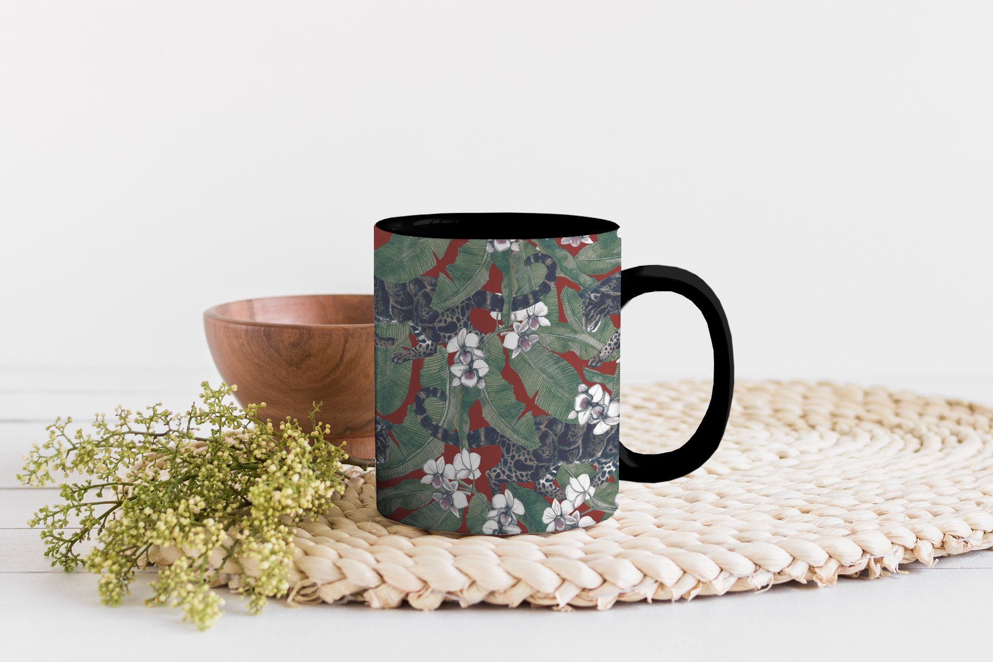 Kaffeetassen, Dschungel Teetasse, Blume - Zaubertasse, - - Keramik, Geschenk Tasse Farbwechsel, Muster, MuchoWow Panther