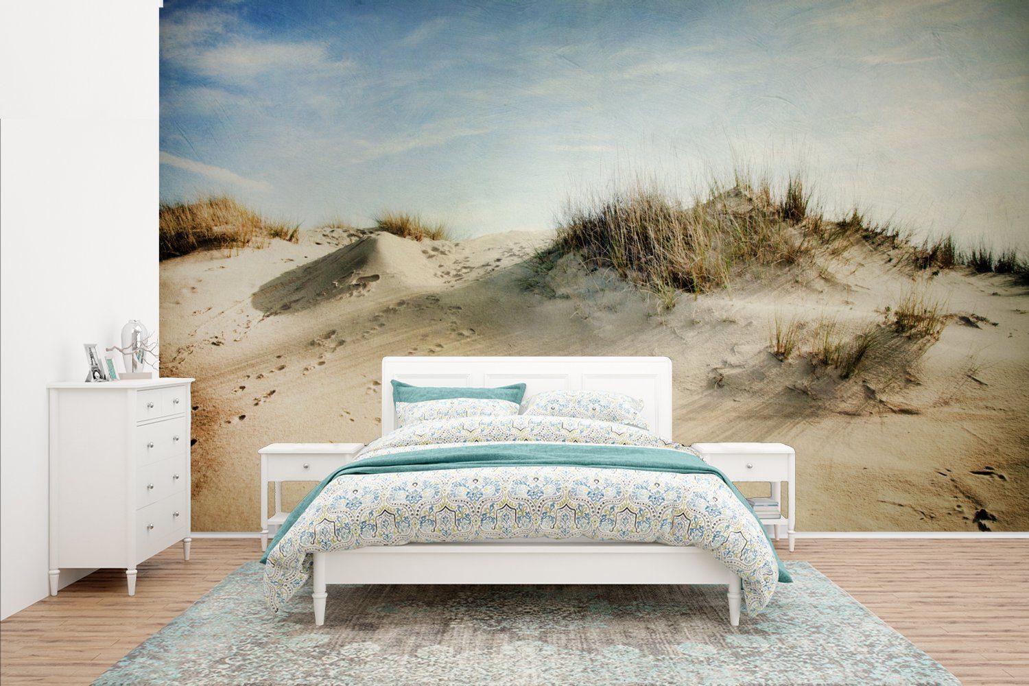 MuchoWow Fototapete Sanddünen unter einem bedeckten Himmel, Matt, bedruckt, (8 St), Wallpaper für Wohnzimmer, Schlafzimmer, Kinderzimmer, Vinyl Tapete