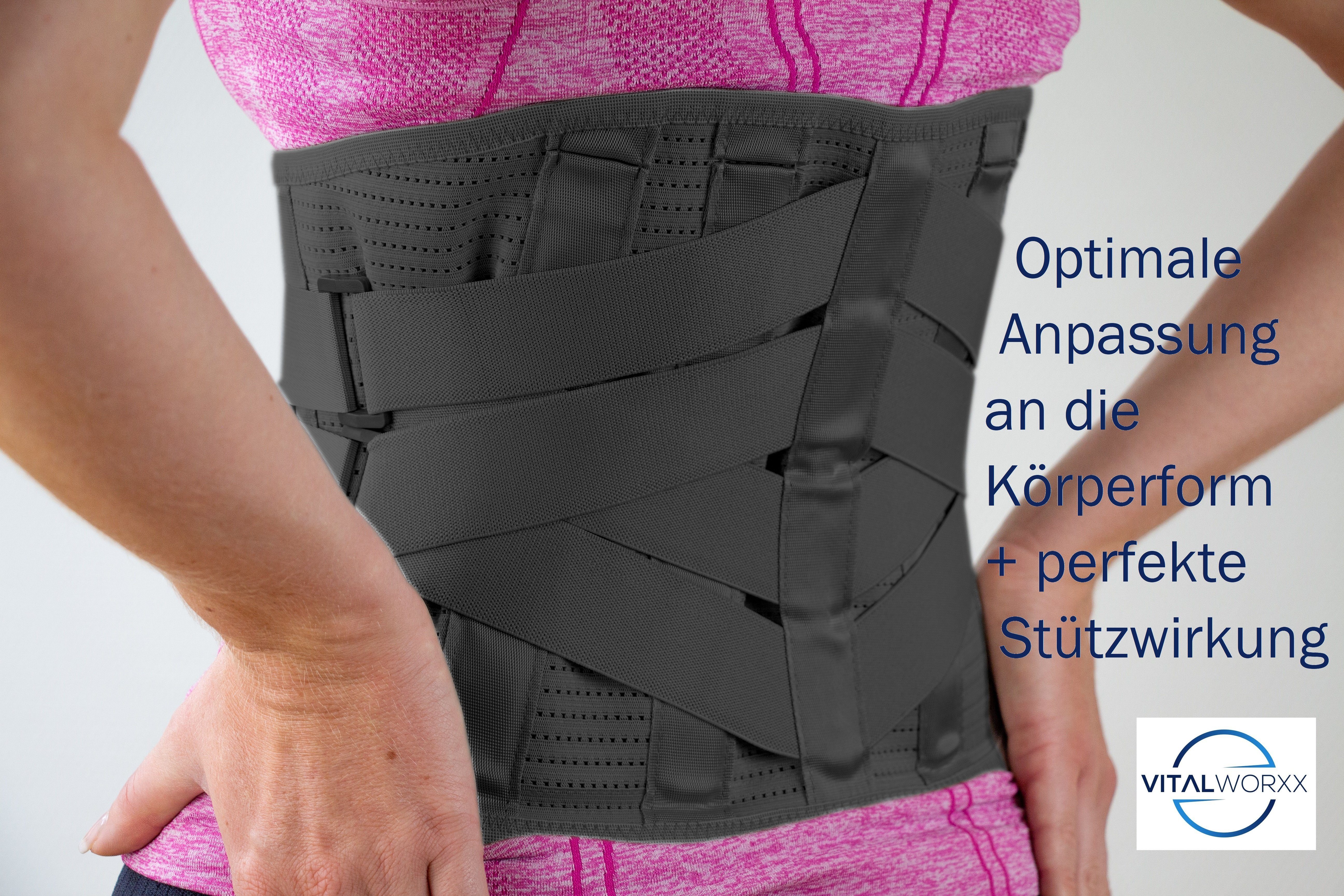 VITALWORXX Rücken Stützgürtel mit Doppelzugsystem - präzise einstellbare Stützwirkung
