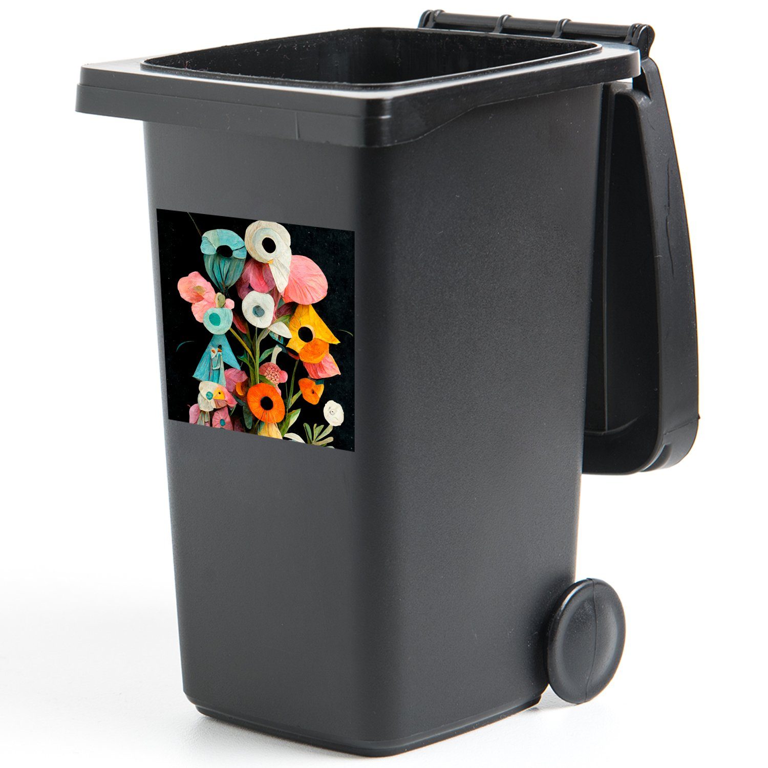 (1 Wandsticker Container, MuchoWow - Mülltonne, Vase Blumen - - Mülleimer-aufkleber, Abfalbehälter Blumenstrauß St), Sticker, Farben