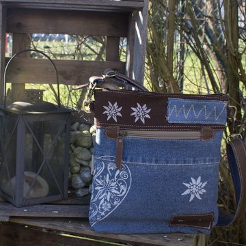 Sunsa Umhängetasche Trachten Stil Umhängetasche, Trachtentasche mit Herz Aufdruck, Mittlere Oktoberfest Tasche,braune Dirndltasche mit Edelweiss Aufdruck, Aus recycelten Materialien