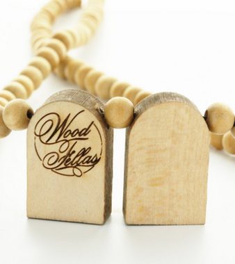 WOOD FELLAS Halsband WOOD FELLAS Holz-Kette schlichter Mode-Schmuck mit Anhänger Hals-Schmuck 10 Gebote Beige