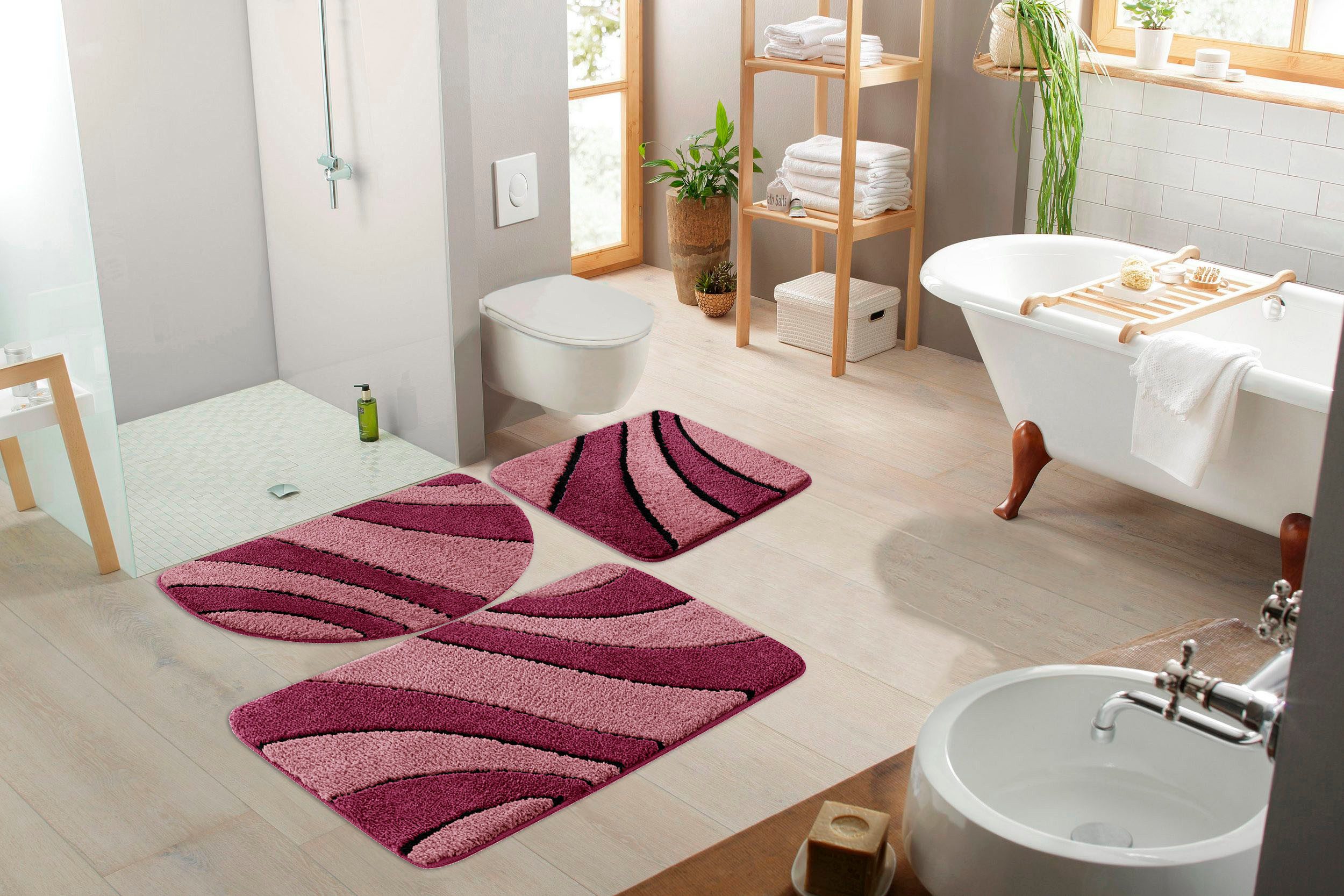 OTTO home Badematte Anna, Badvorleger, Badezimmer Teppich, Höhe 16 mm, rutschhemmend beschichtet, fußbodenheizungsgeeignet, schnell trocknend, Polyester, rechteckig, Badteppich, Hoch Tief Effekt, Modern, Weich, Wellen