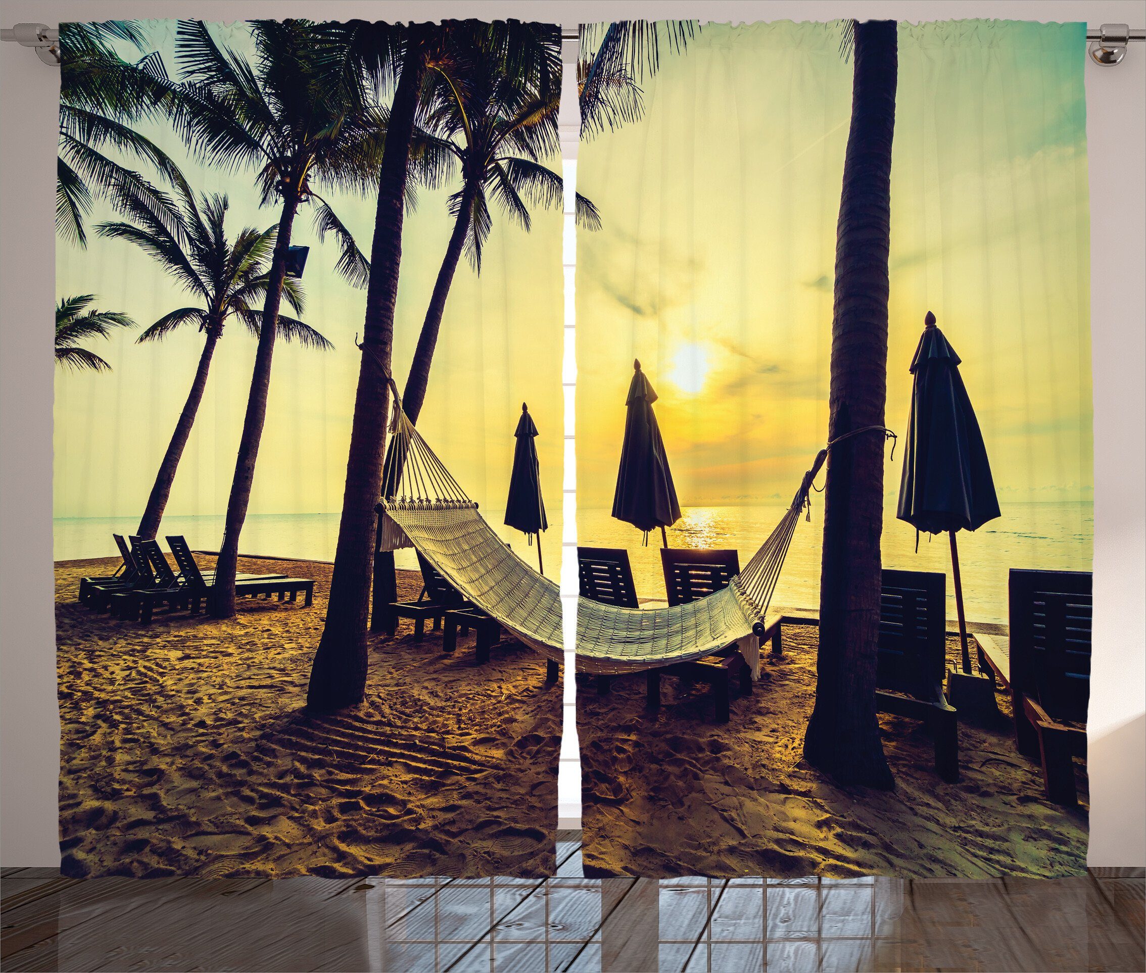 Gardine Schlafzimmer Kräuselband Vorhang mit Schlaufen und Haken, Abakuhaus, Strand Coconut exotische Palmen