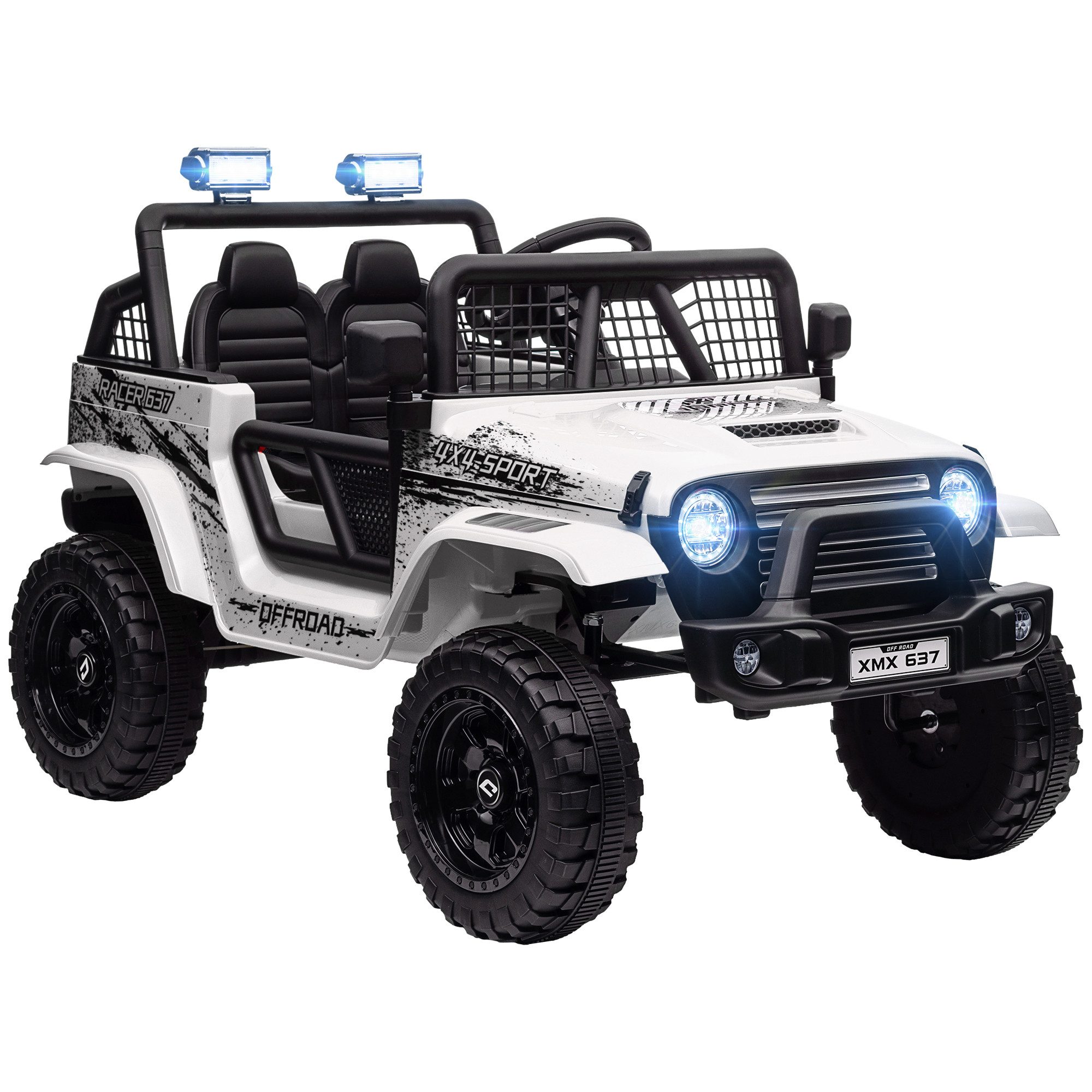 AIYAPLAY Elektro-Kinderauto mit Musikanschluss, 2,4G Fernbedienung, Scheinwerfer, Hupe, 3-5 km/h, Belastbarkeit 25 kg, (1-tlg), für Kinder 3-6 Jahre, Weiß