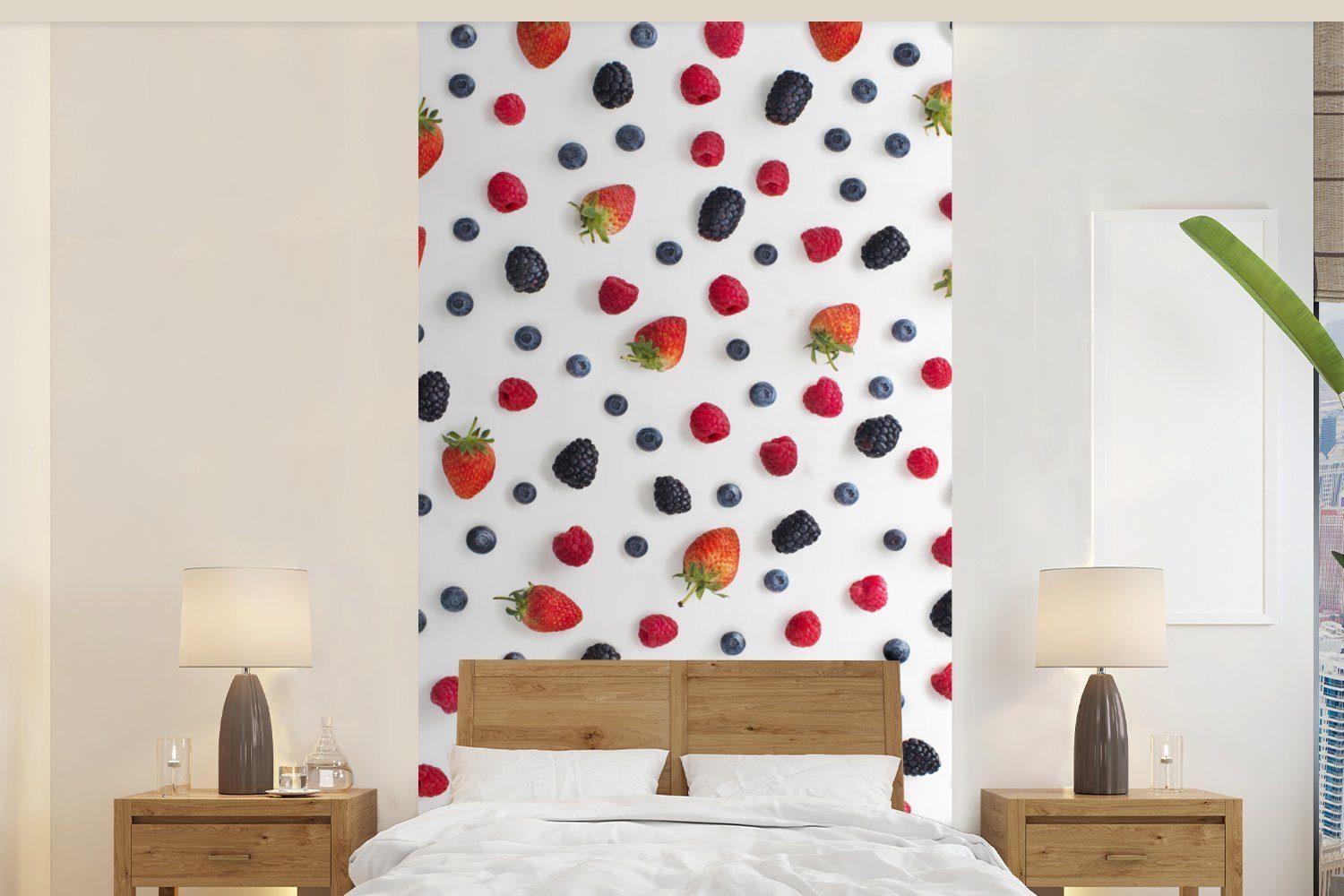 MuchoWow Fototapete Rote Früchte - Heidelbeere - Erdbeere, Matt, bedruckt, (2 St), Vliestapete für Wohnzimmer Schlafzimmer Küche, Fototapete