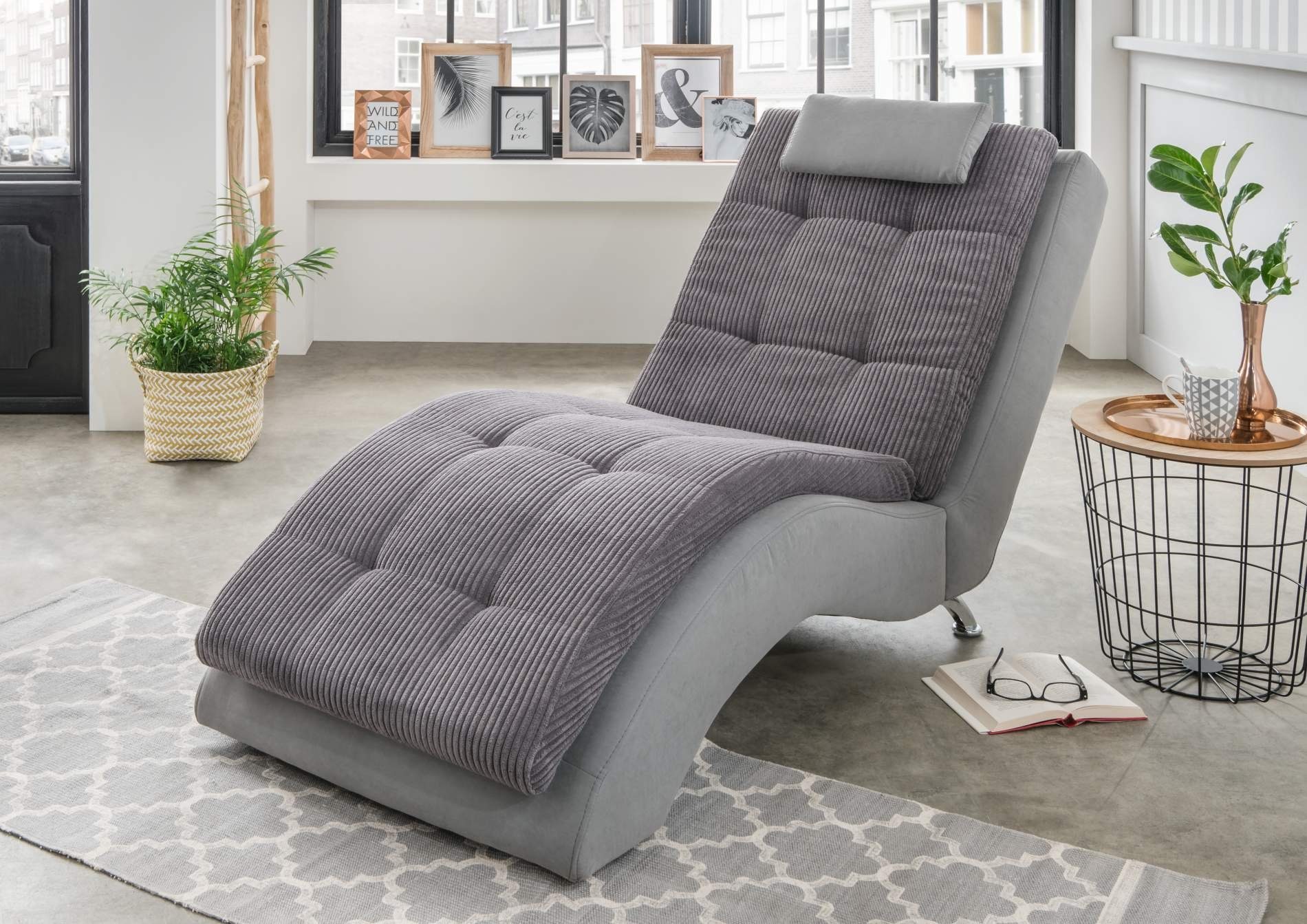 Kopfkissen COLLECTION Relaxliege Stoff Grau Cord BENFORMATO Polsterliege VARESE Relaxliege HOME Liege inkl.