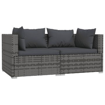 furnicato Garten-Essgruppe 2-Sitzer-Sofa mit Kissen Grau Poly Rattan