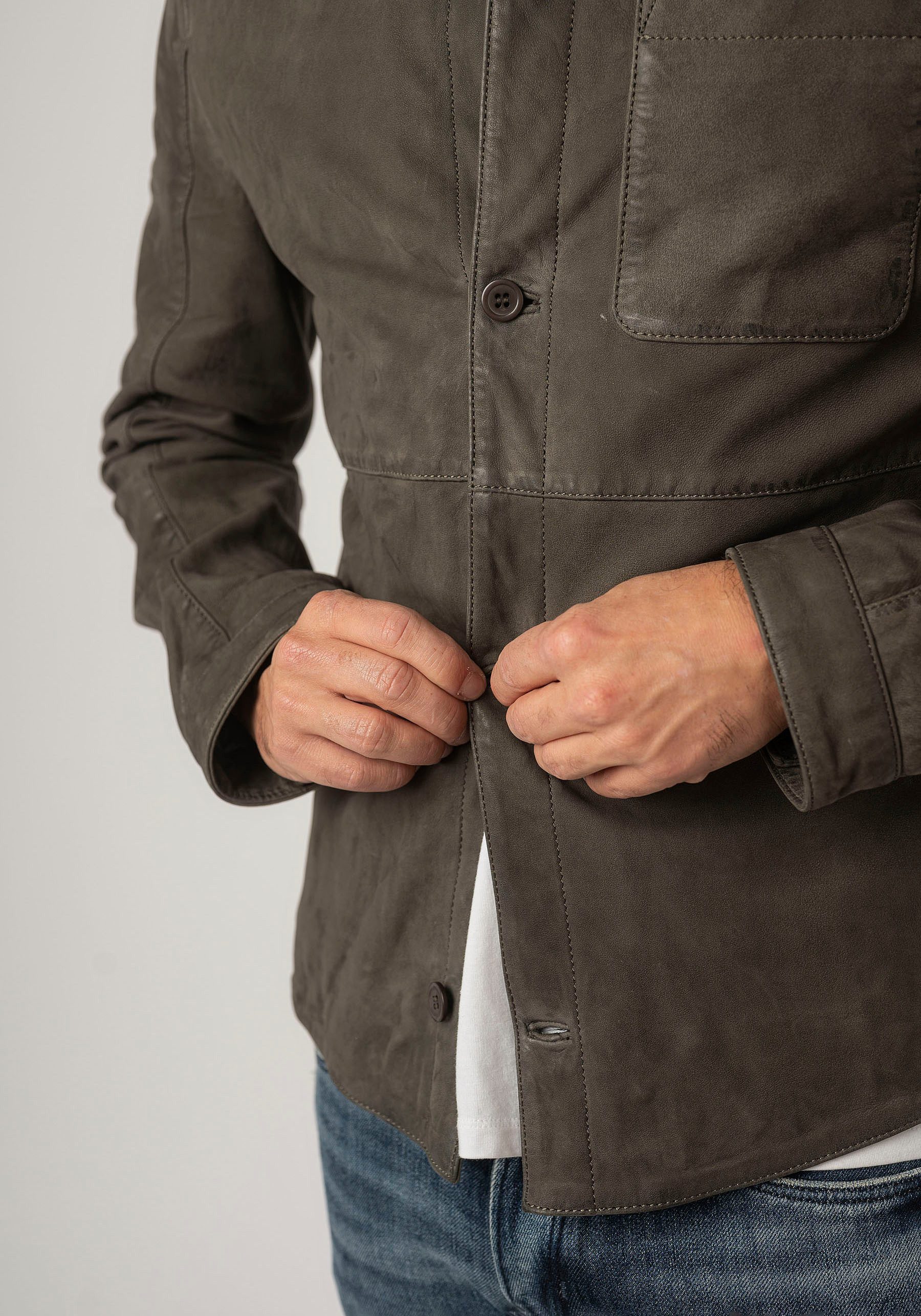 Mauritius Lederjacke MMJemmo mit Hemdblusenkragen, Knopfleiste